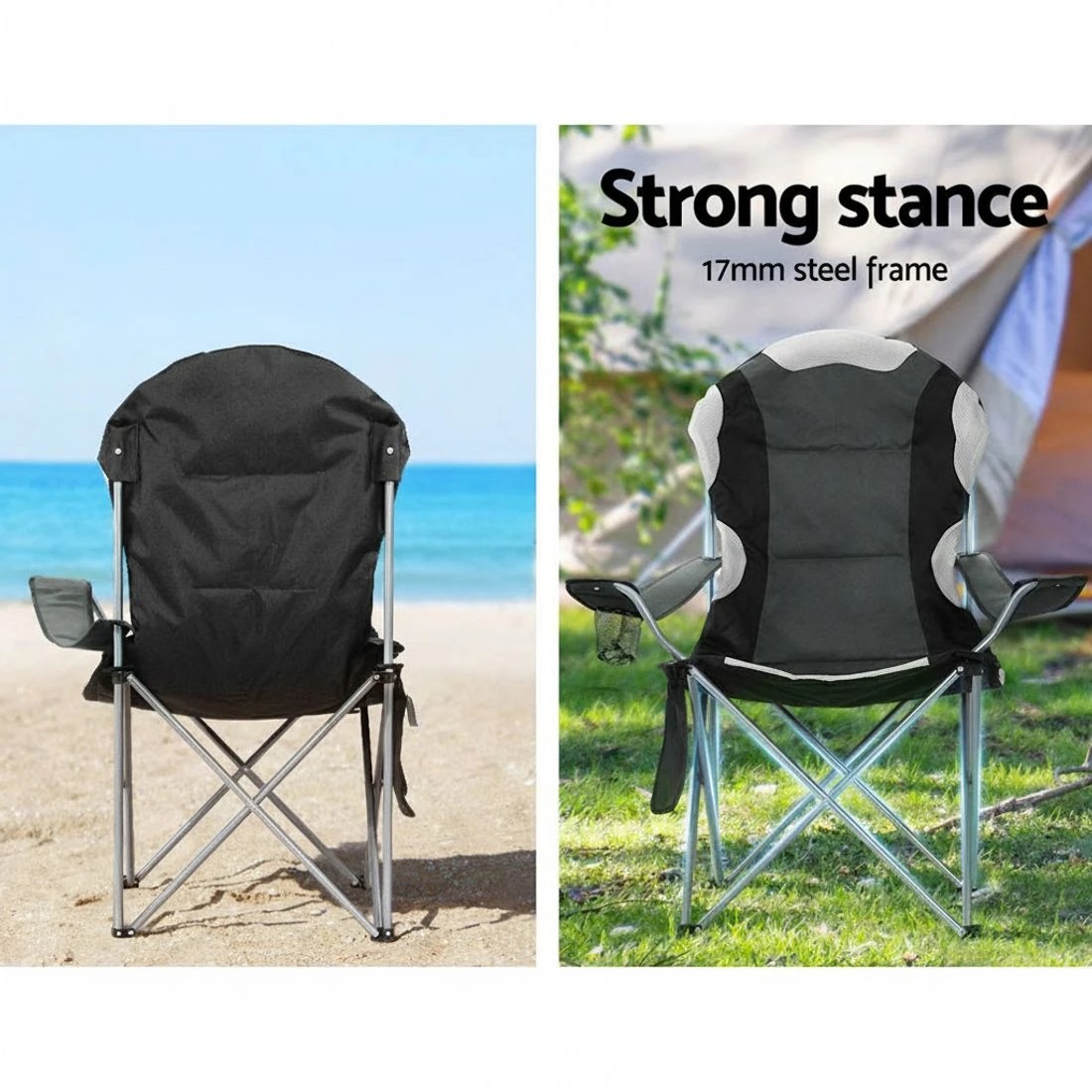 4 Weisshorn Camping Folding Chair Portable Outdoor Hiking Fishing Picnic 2pcs - Grey, 4 of 6