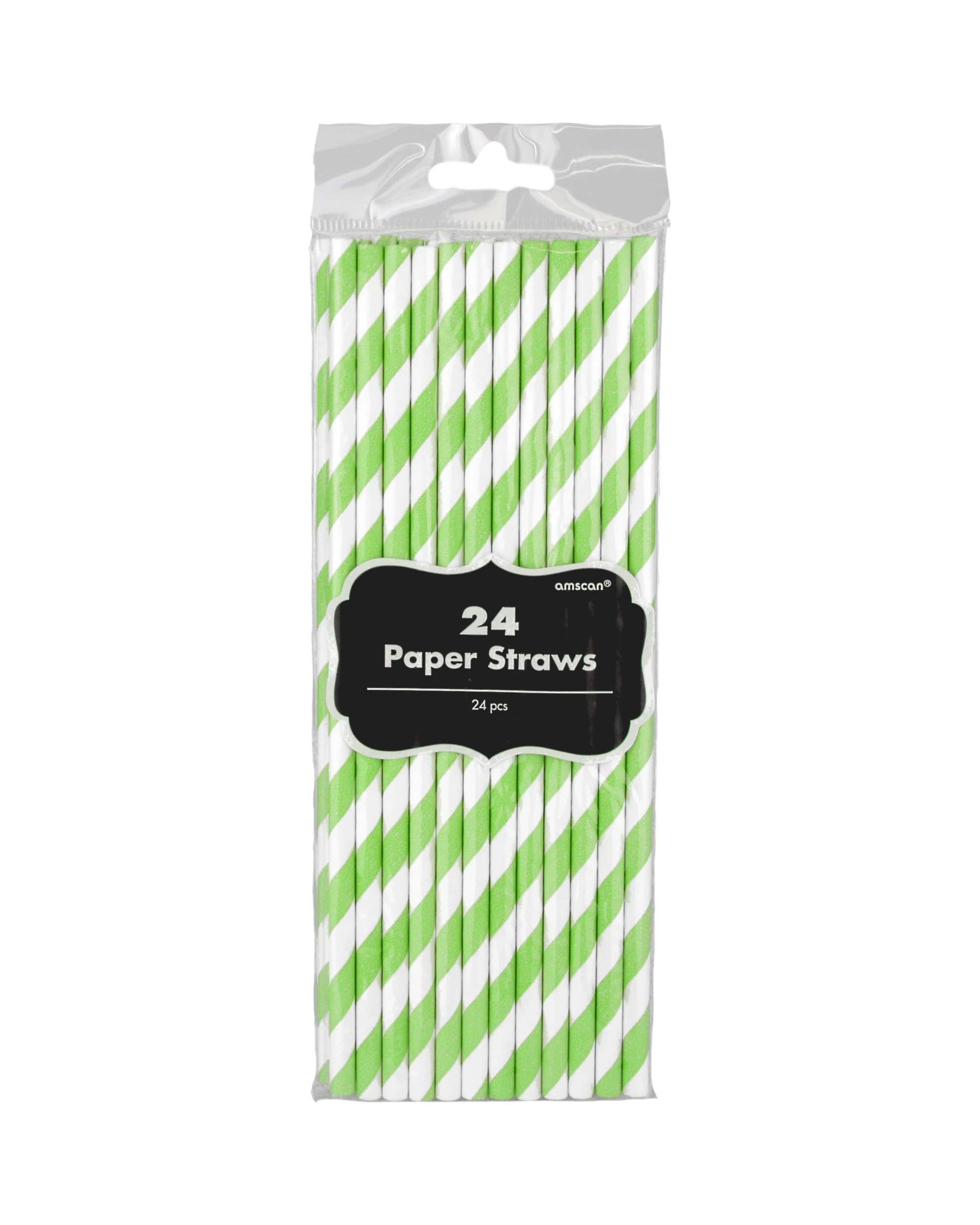 1 Amscan Inc. Kiwi Lime and White Striped Paper Straws Pack of 24 - Green, 1 of 1