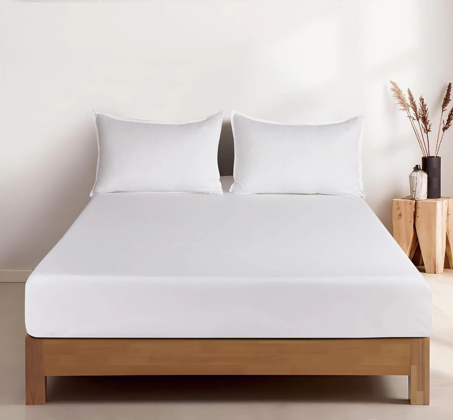 1 CleverPolly 100% Vintage Washed Microfibre Fitted Sheet Set - Queen Bed - White, 1 of 4