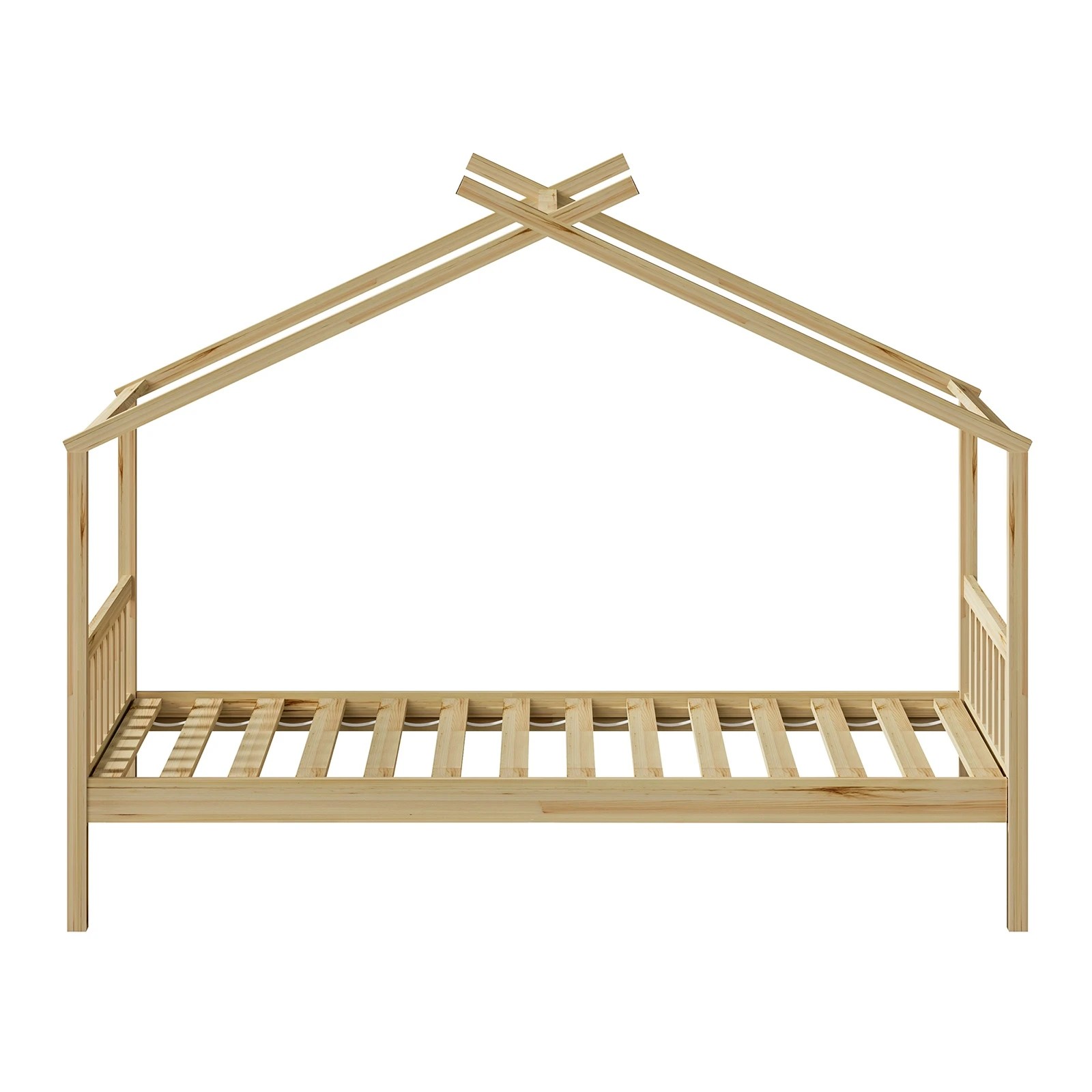 6 Oikiture Bed Frame Wooden Base Kids Single Timber House Beds
 - Natural, 6 of 10