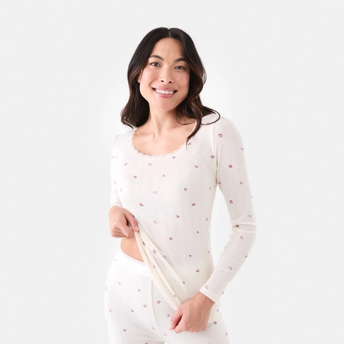 2 Pointelle Long Sleeve Top Wntr Ditsy, 2 of 6