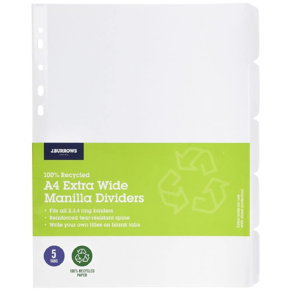1 J.Burrows A4 5 Tab Dividers Extra Wide Manilla, 1 of 3