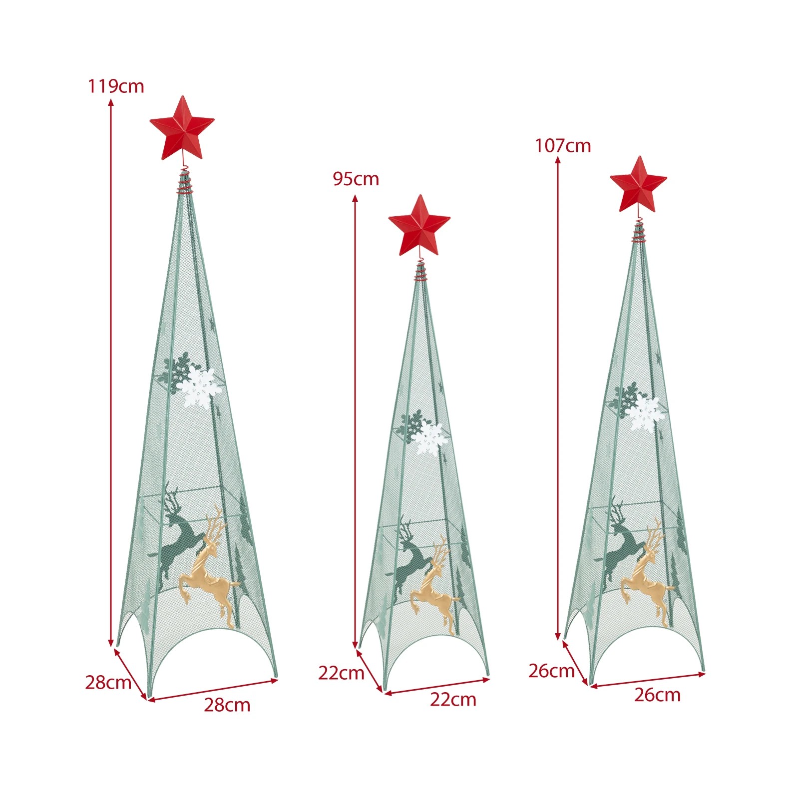 2 Costway 3PCS Tower Shaped Artificial Christmas Trees w/Removable Star Toppers, 2 of 5