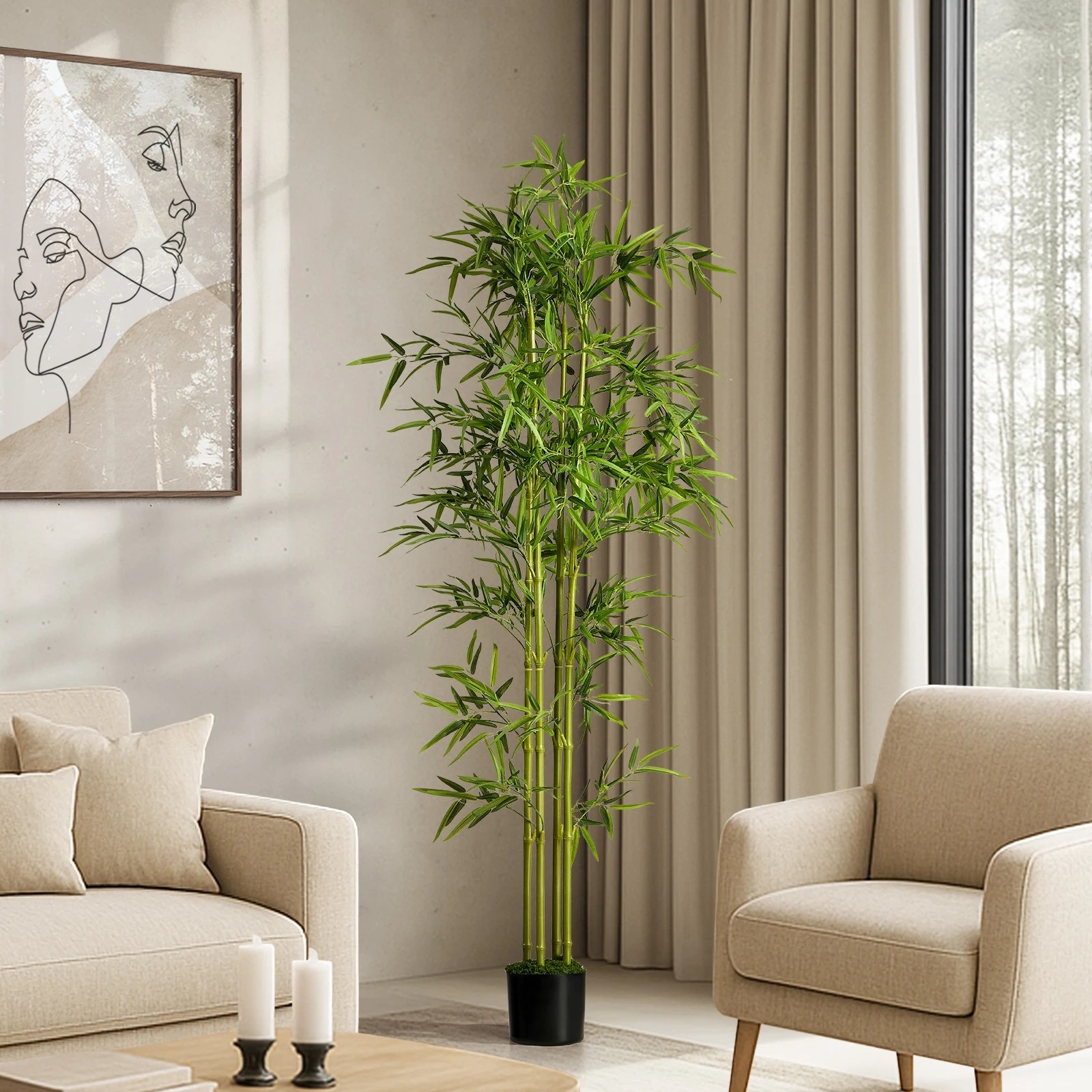 3 Livsip 150cm Artificial Bamboo Tree Realistic Potted Faux Plant Home Decor, 3 of 8