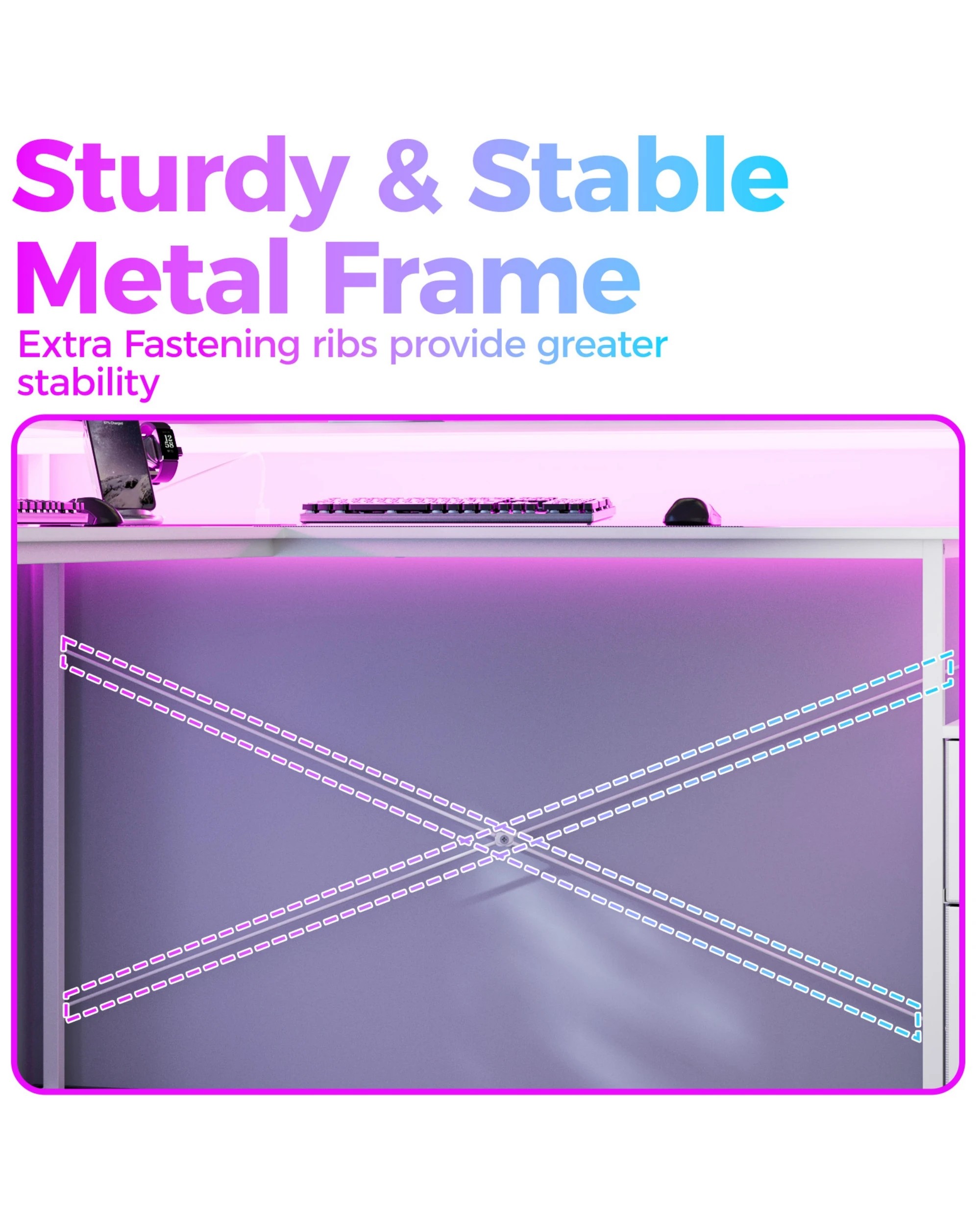 7 Advwin L Shaped Gaming Desk With Led Lights & Power Outlets, 7 of 9