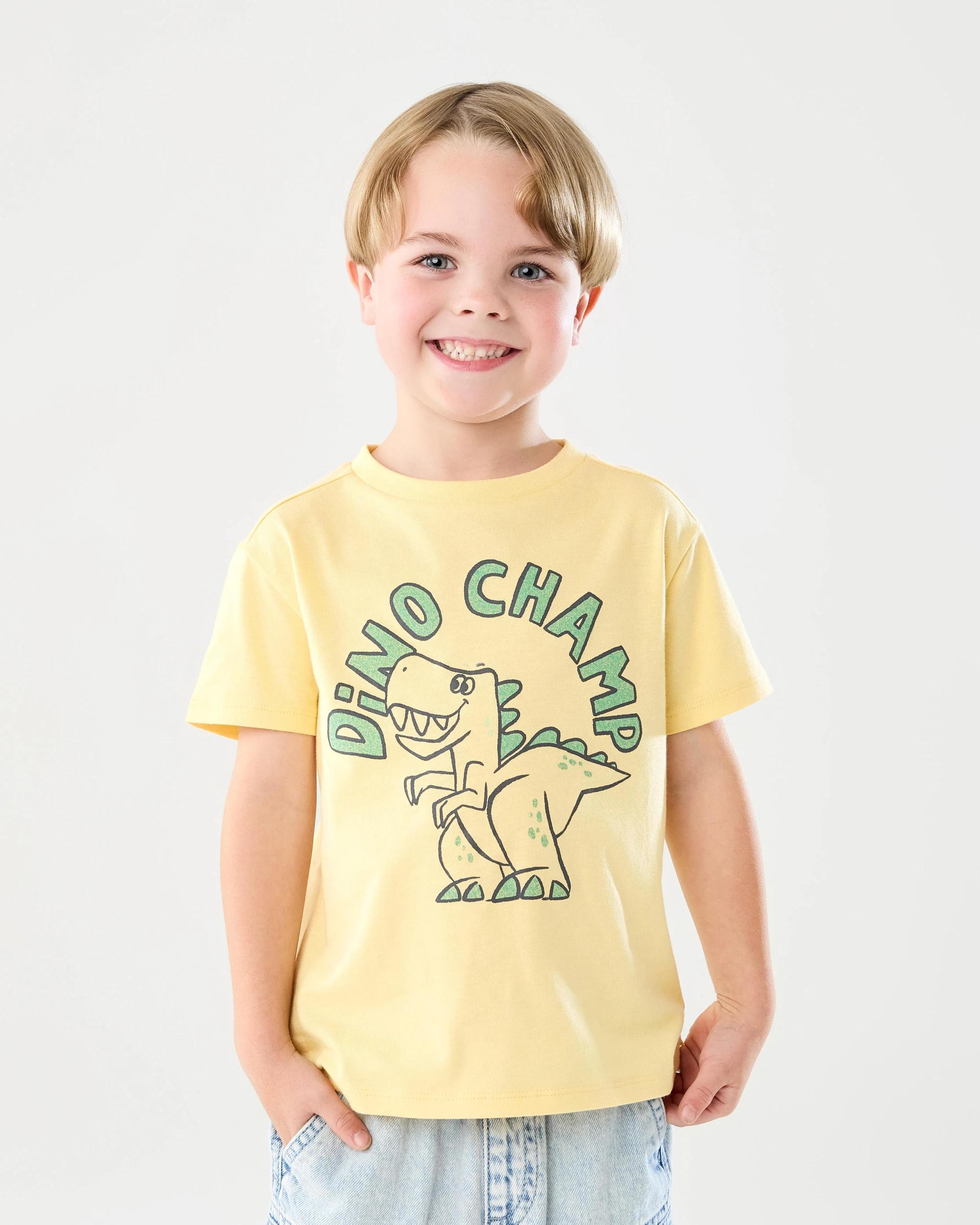 1 Chest Print T-shirt Ylw Dino, 1 of 10
