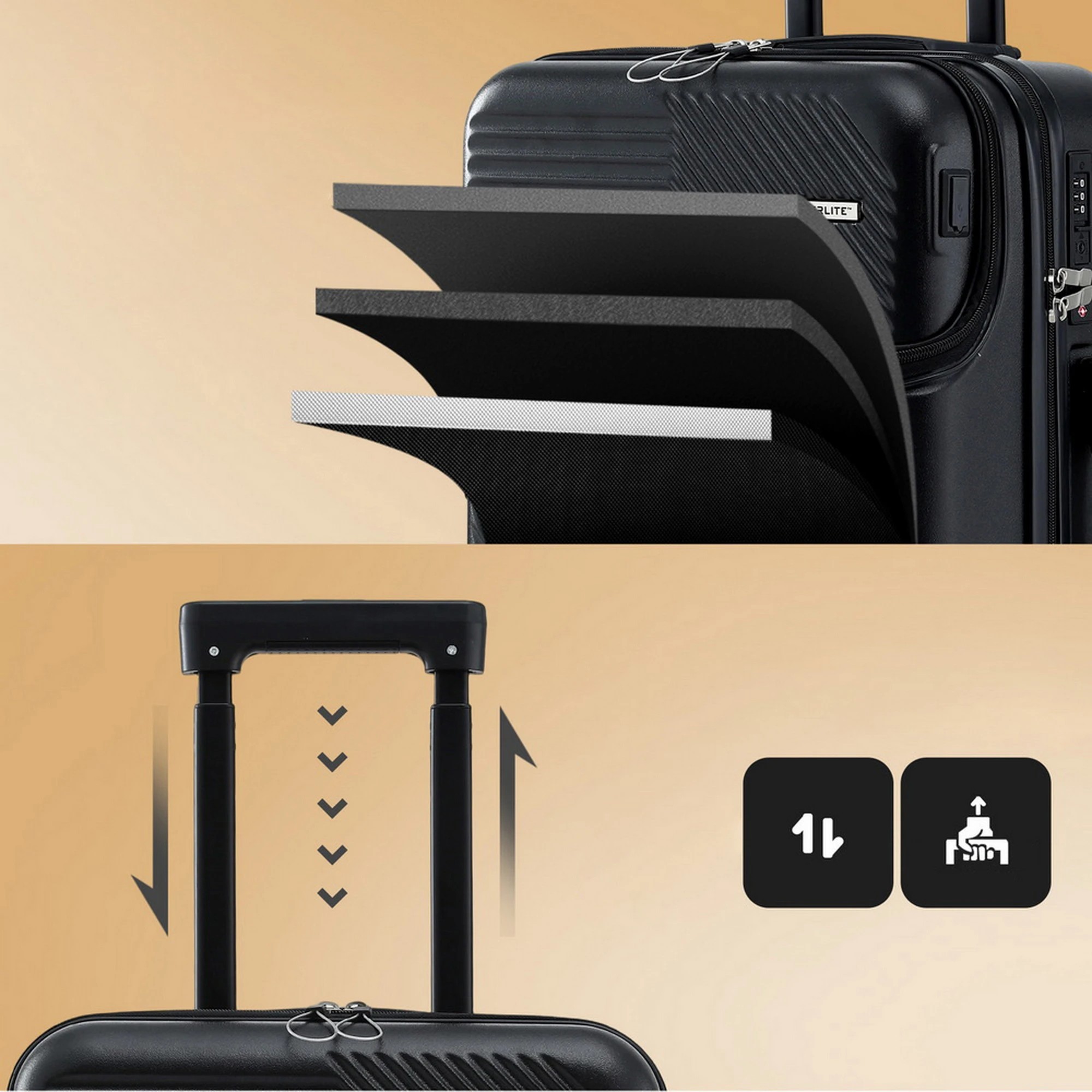 5 Wanderlite 20" Luggage Suitcase Front Pocket Travel Carry On TSA - Black, 5 of 8