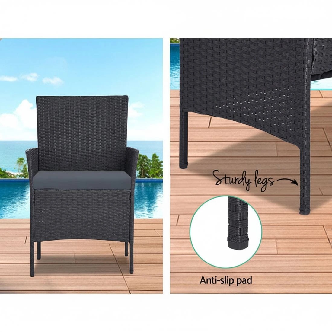 3 Gardeon 4 Seater Outdoor Sofa Set Wicker Setting Table Chair Furniture Dark - Grey, 3 of 6