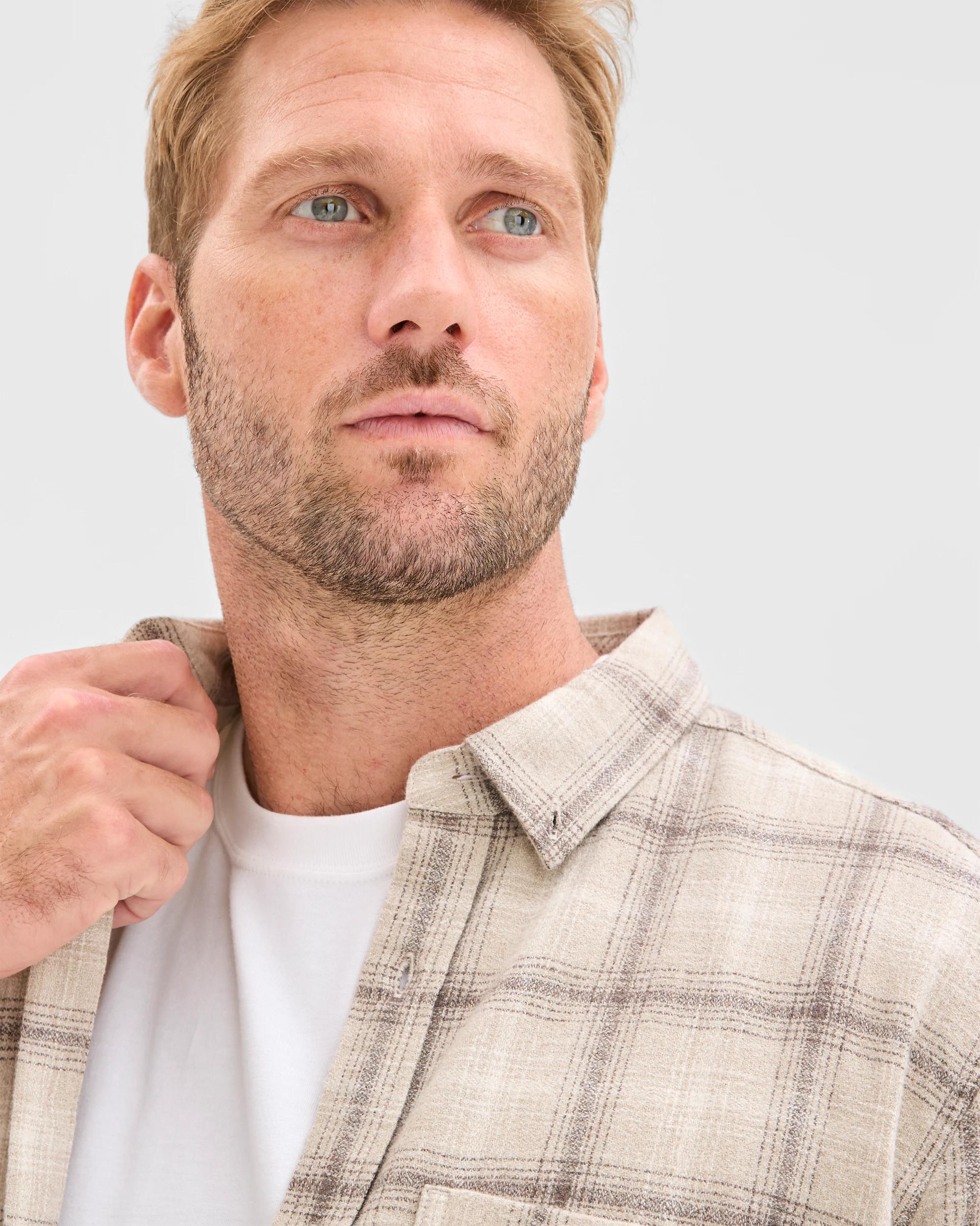 4 Target Man Long Sleeve Brushed Check Shirt STONE, 4 of 5