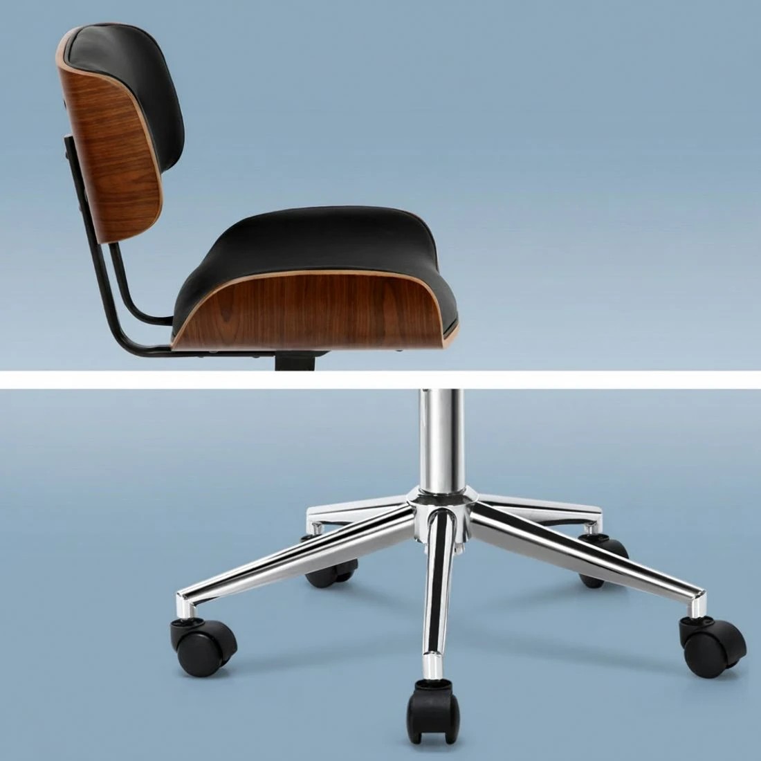 5 Artiss Wooden Office Chair PU Seat - Black, 5 of 7