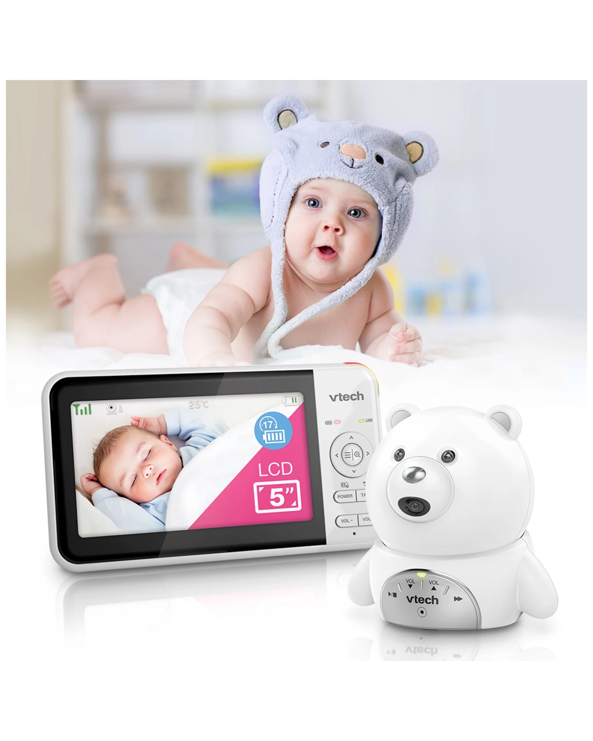 2 Vtech Full Colour Baby Video Audio Monitor Bear Camera 5 Inch Display
 - White, 2 of 3