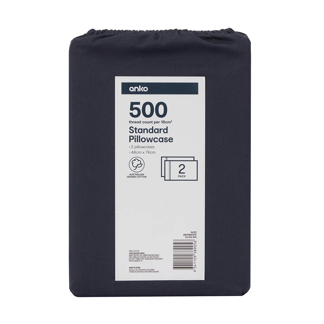 5 2 Pack 500 Thread Count Australian Grown Cotton Standard Pillowcases - Anthracite, 5 of 5