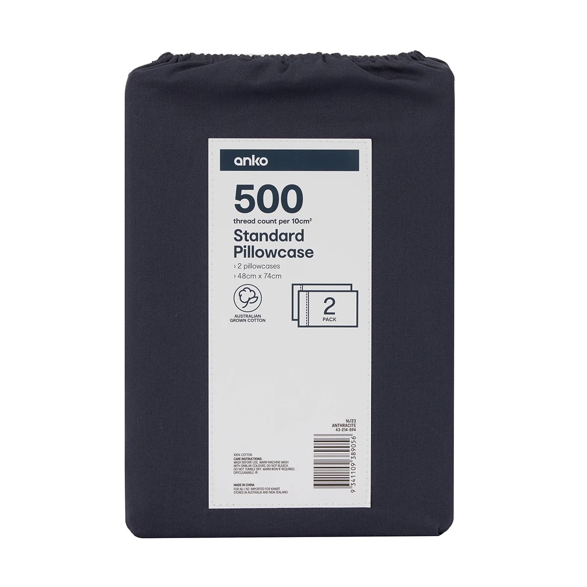 5 2 Pack 500 Thread Count Australian Grown Cotton Standard Pillowcases - Anthracite, 5 of 5