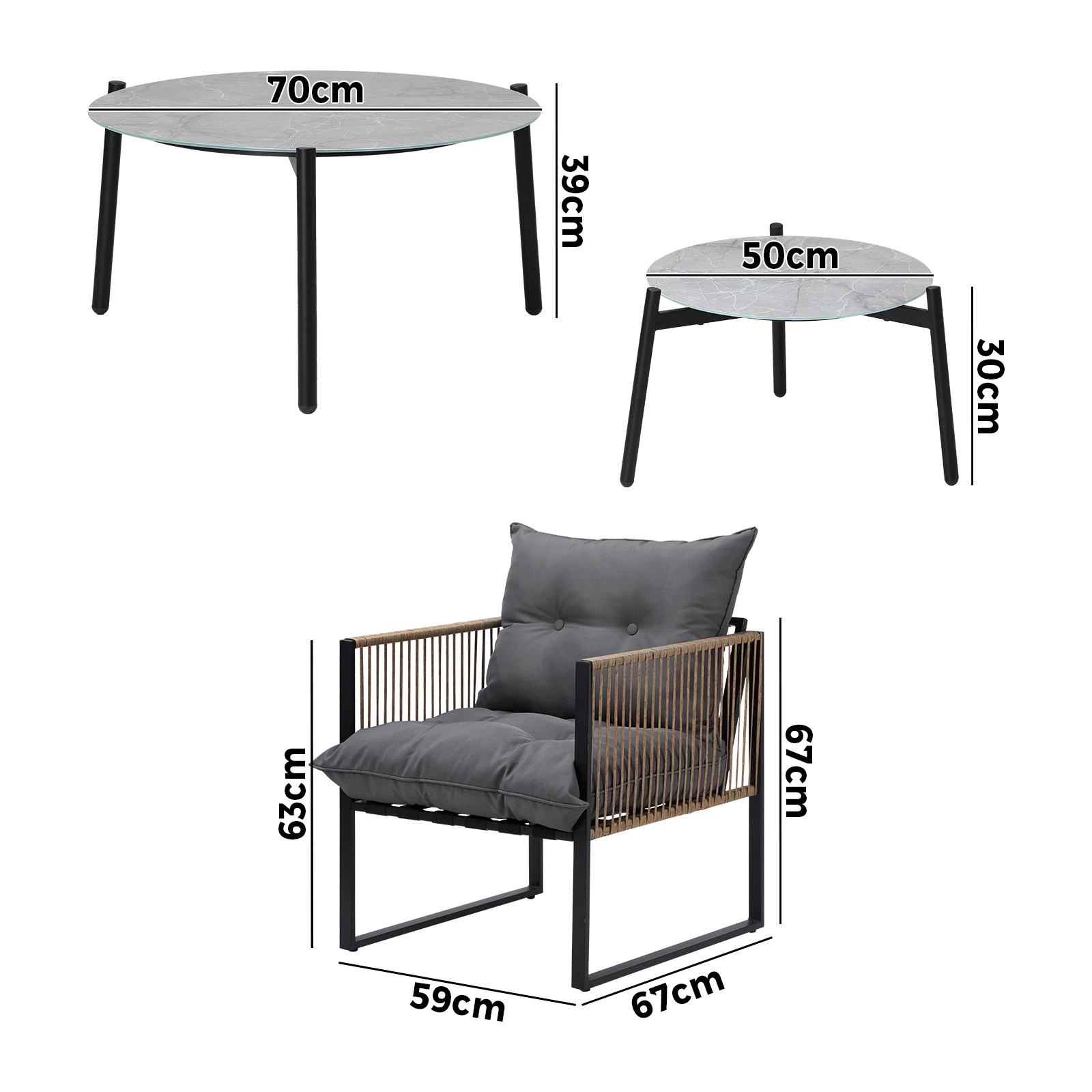 9 Livsip Outdoor Patio Setting Furniture Grey Coffee Table Set Rattan Chairs 6pcs
 - Multi, 9 of 10
