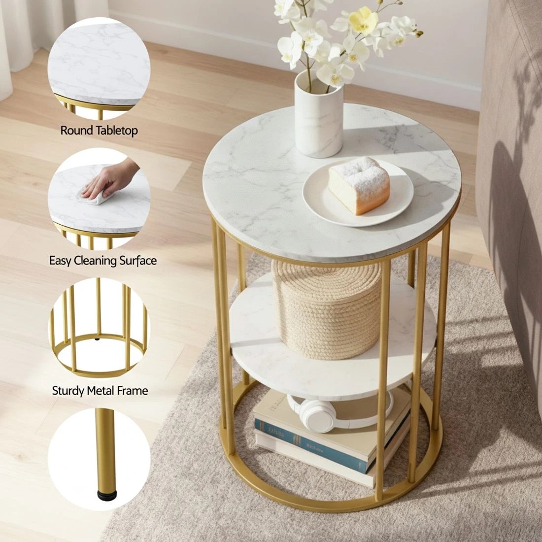 5 Artiss Coffee Table 2-Tier Round Marble Effect &Gold - Multi, 5 of 7