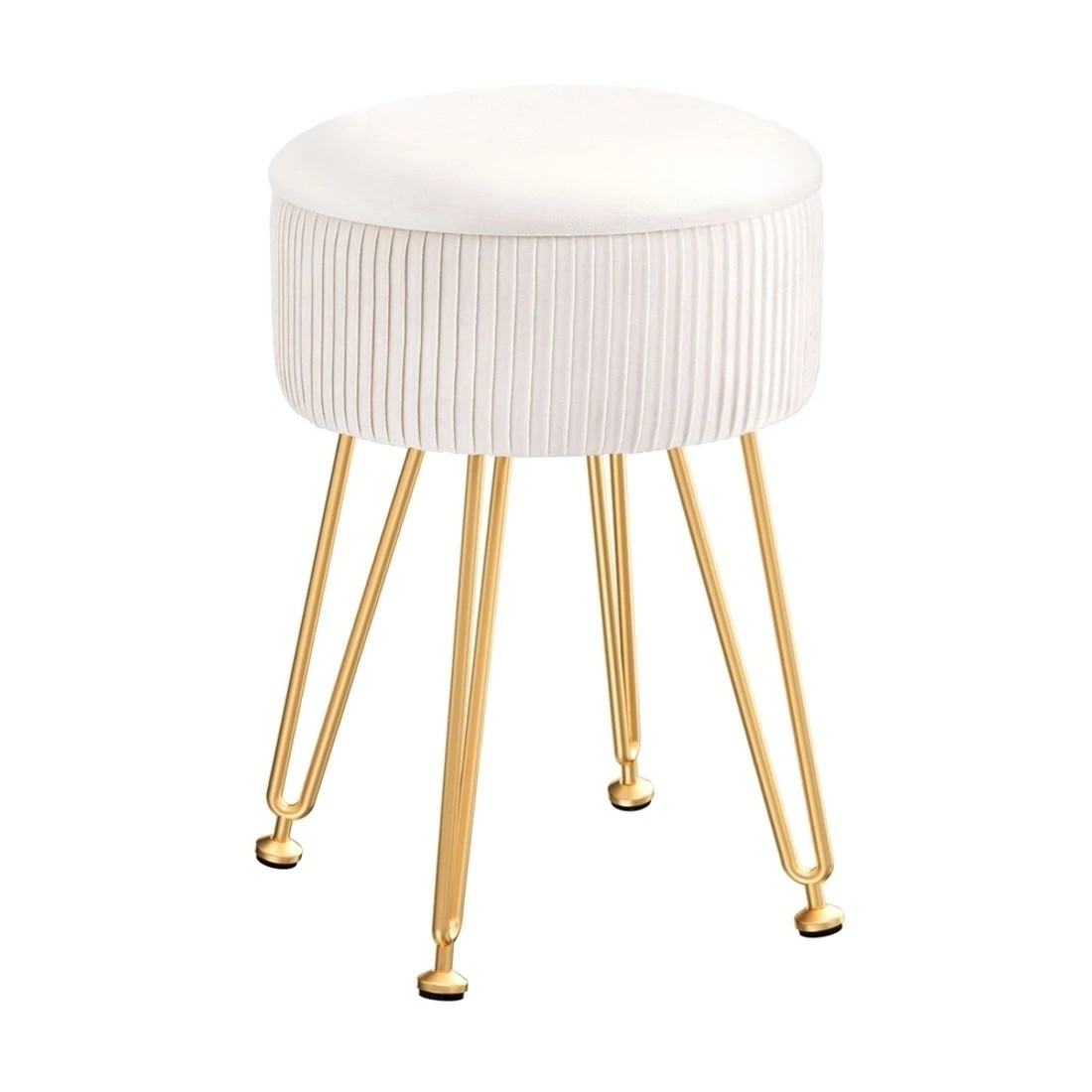 1 Artiss Ottoman Storage Foot Stool Vanity Velvet Round - White, 1 of 4