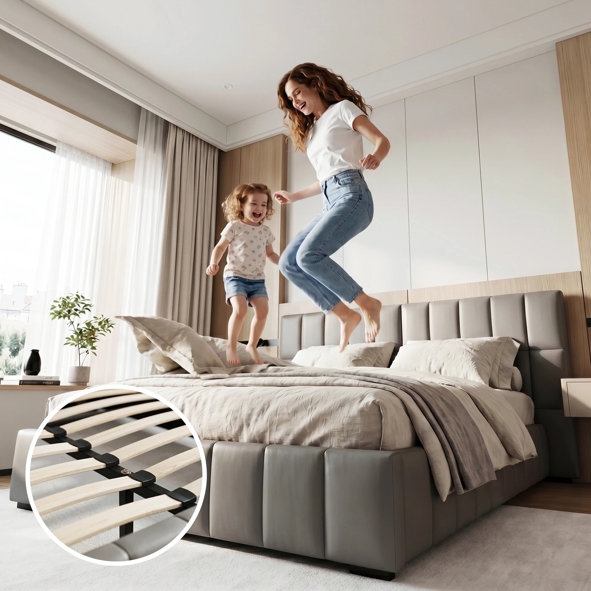 7 Artiss Double Bed Frame with Gas Lift Storage Foldable Bench - Grey, 7 of 9