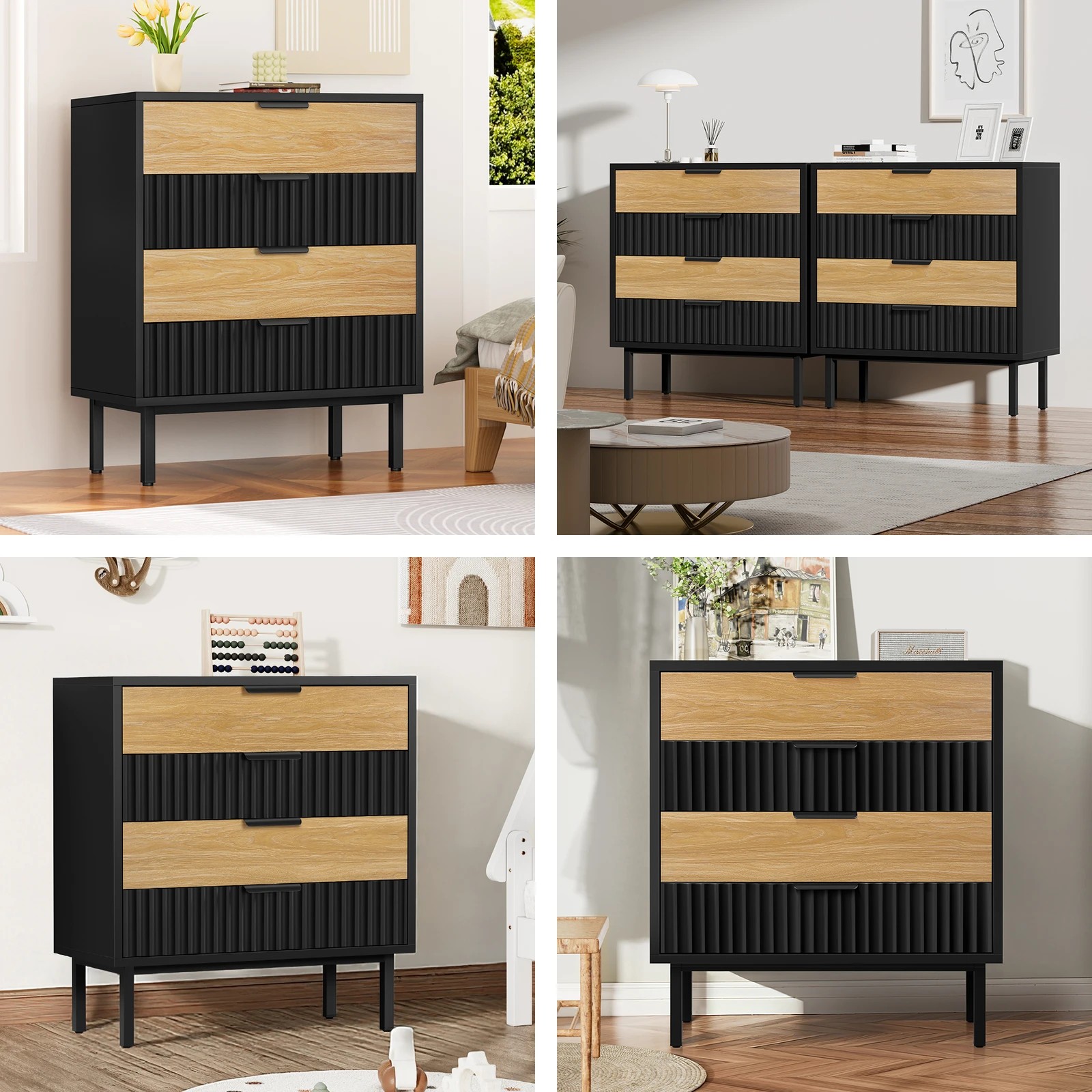 4 Alfordson 4 Chest of Drawers Dresser Tallboy - Black Wood, 4 of 10