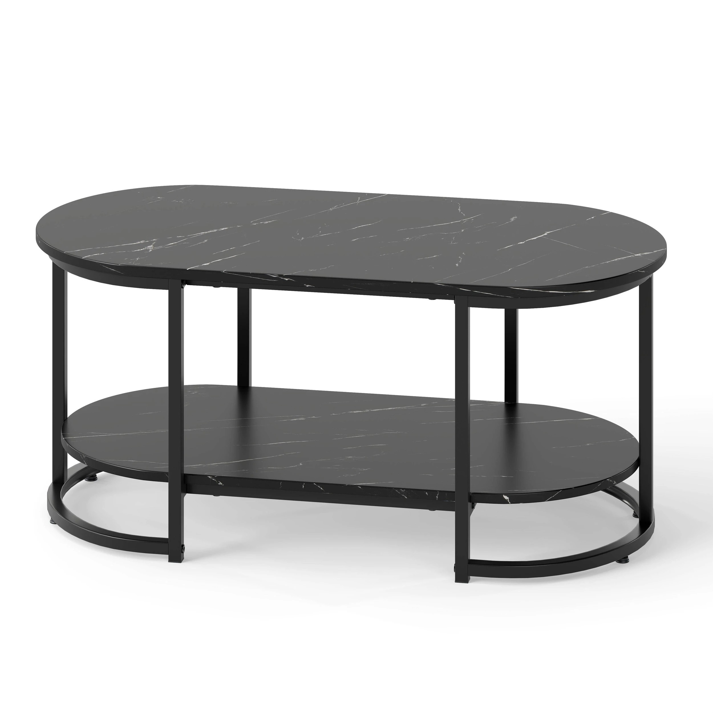 1 Costway 3-Tier Coffee Table Metal Frame Center Table Ample Desktop w/Storage Shelf, 1 of 5