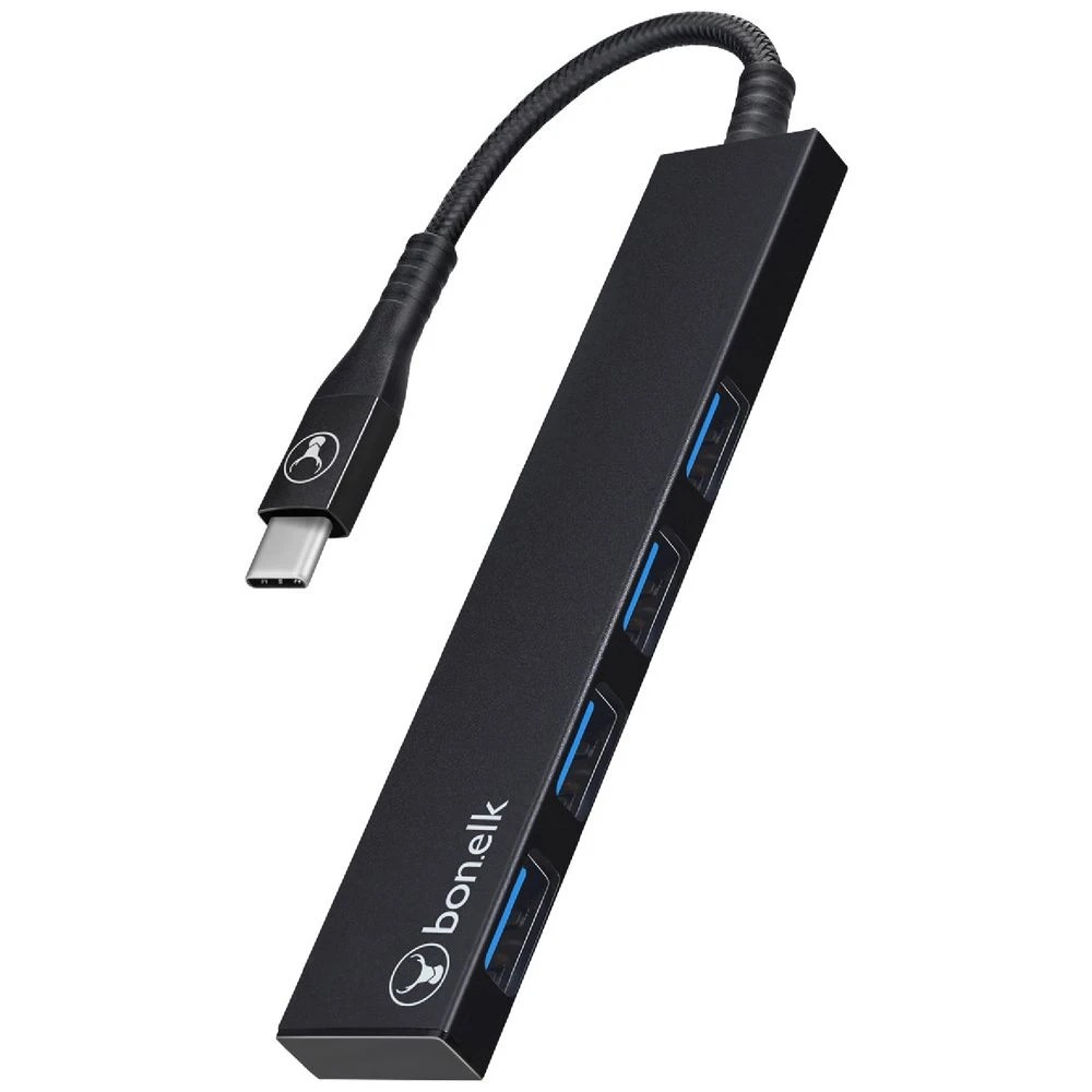 1 Bonelk Long-Life USB-C to 4 Port USB 3.0 Slim Hub Black, 1 of 5