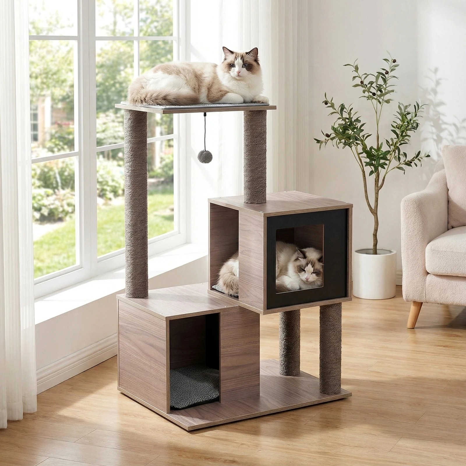 3 Costway 93cm Modern Cat Tree Multi-Level Cat Tower w/Wooden Condos, 3 of 6