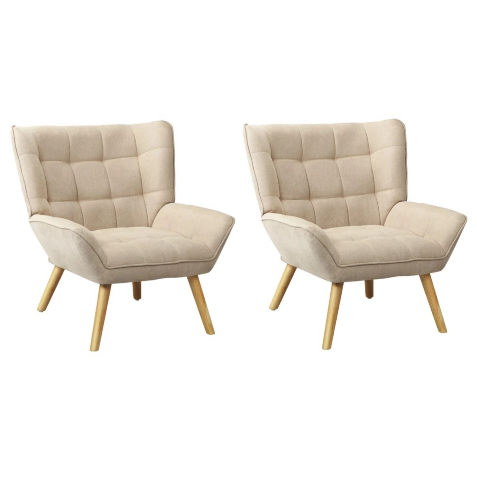 1 Oikiture 2x Armchair Accent Chairs Sofa Lounge Fabric Upholstered Tub - Beige, 1 of 10