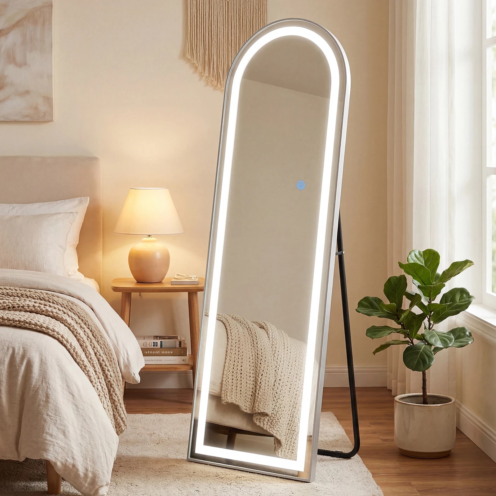 8 Advwin Arched Full Length Floor Mirror with LED Lights 160x50cm Wall Mounted, 8 of 10