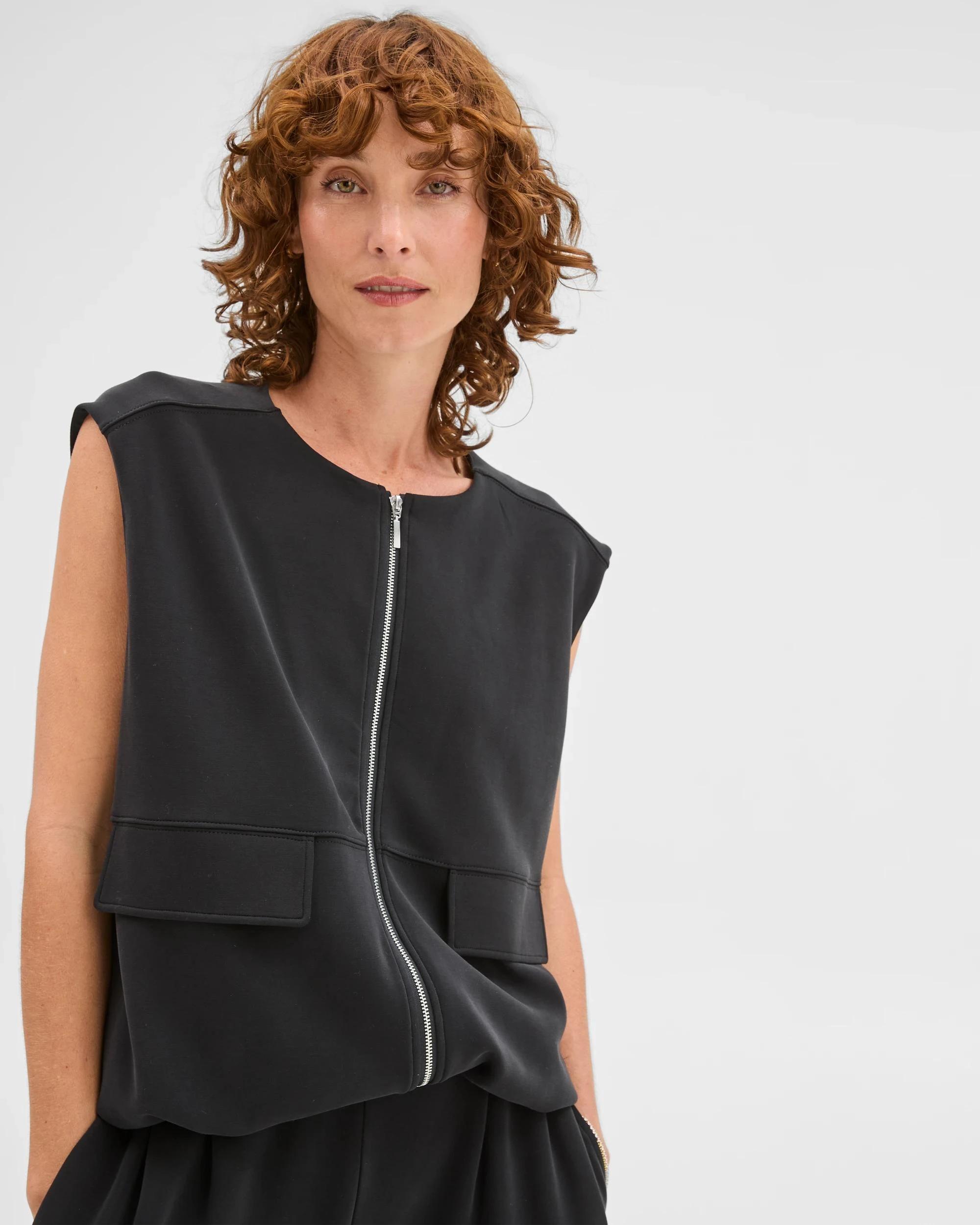 3 Target Woman Suede Touch Sleeveless Zip Through Vest WASHED BLACK, 3 of 6