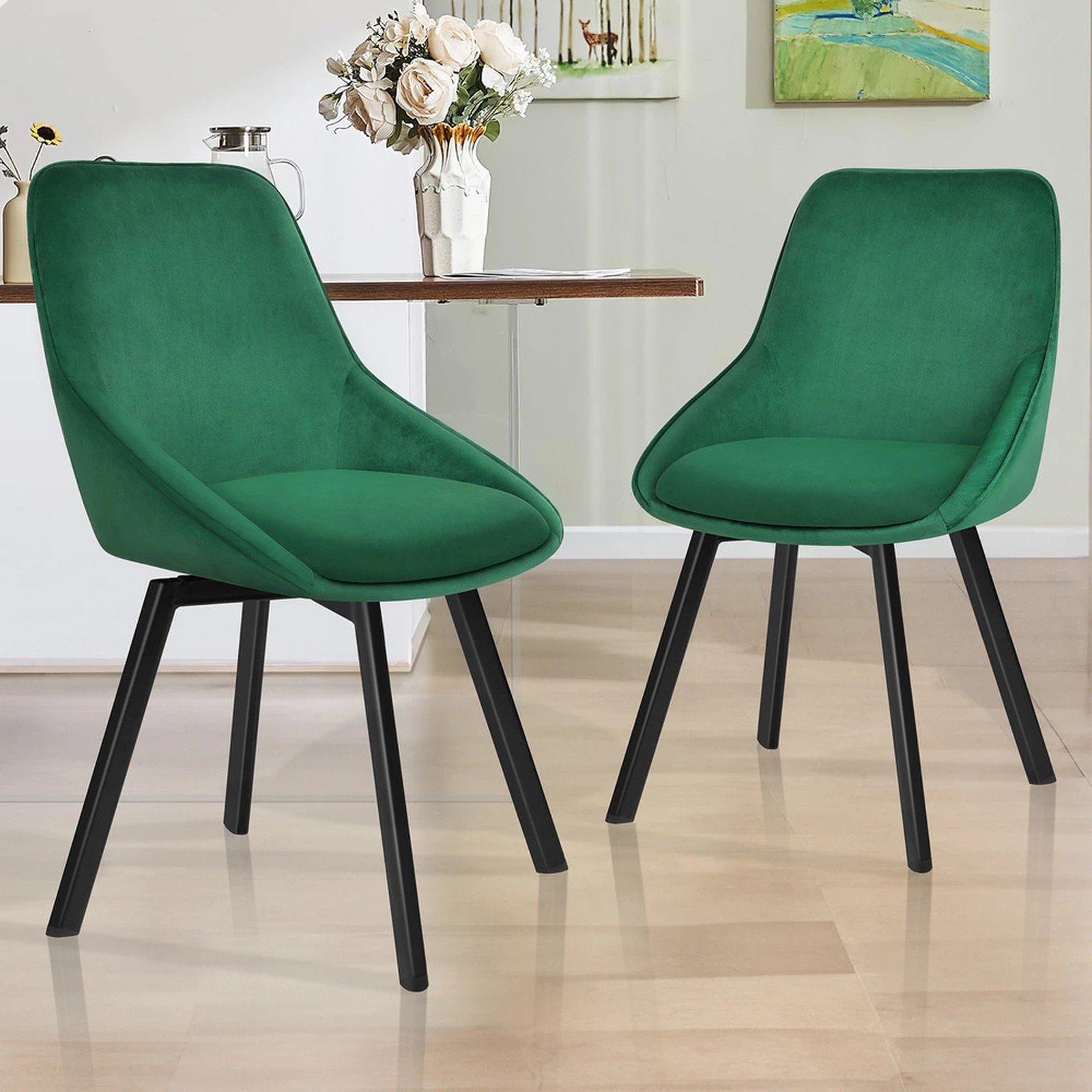 9 Alfordson 2x Dining Chairs Accent Kitchen Swivel Lounge Padded Seat Velvet - Green, 9 of 9