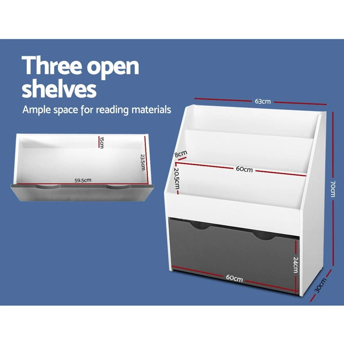 7 Keezi 3 Tiers Kids Bookshelf Magazine Rack Children Bookcase Organiser - White, 7 of 8