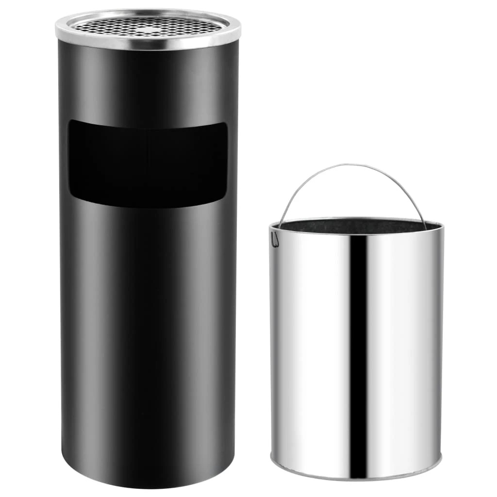 1 Vidaxl Ashtray Dustbin Hotel 30 L Steel - Black, 1 of 6