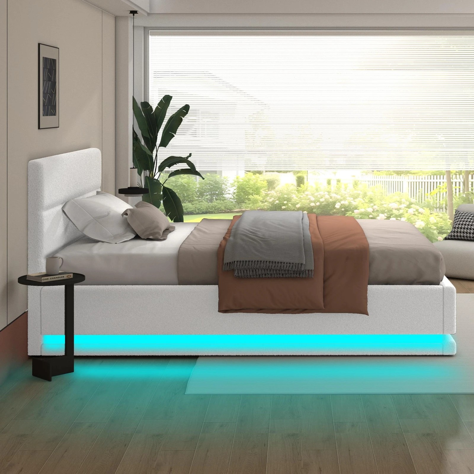 10 Alfordson Bed Frame King Size Platform RGB LED Gas Lift Base Storage Boucle - White, 10 of 10