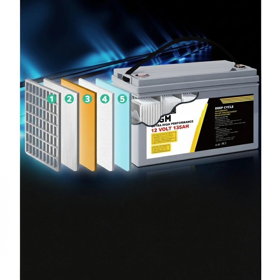 4 Giantz AGM Deep Cycle Battery 12V 135Ah Box Portable Solar Caravan Camping - Grey, 4 of 5