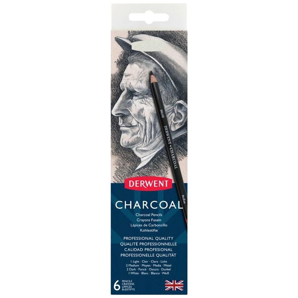 1 Derwent Charcoal Pencils 6 Pack, 1 of 3