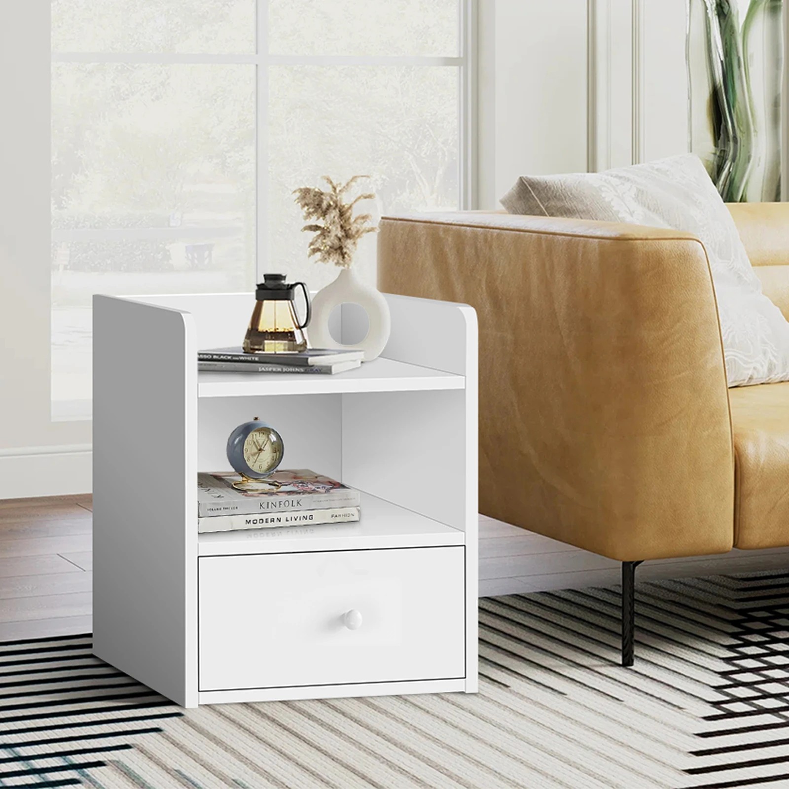 4 Alfordson 2x Bedside Table Nightstand Storage Cabinet Side End 1 Drawer - White, 4 of 8