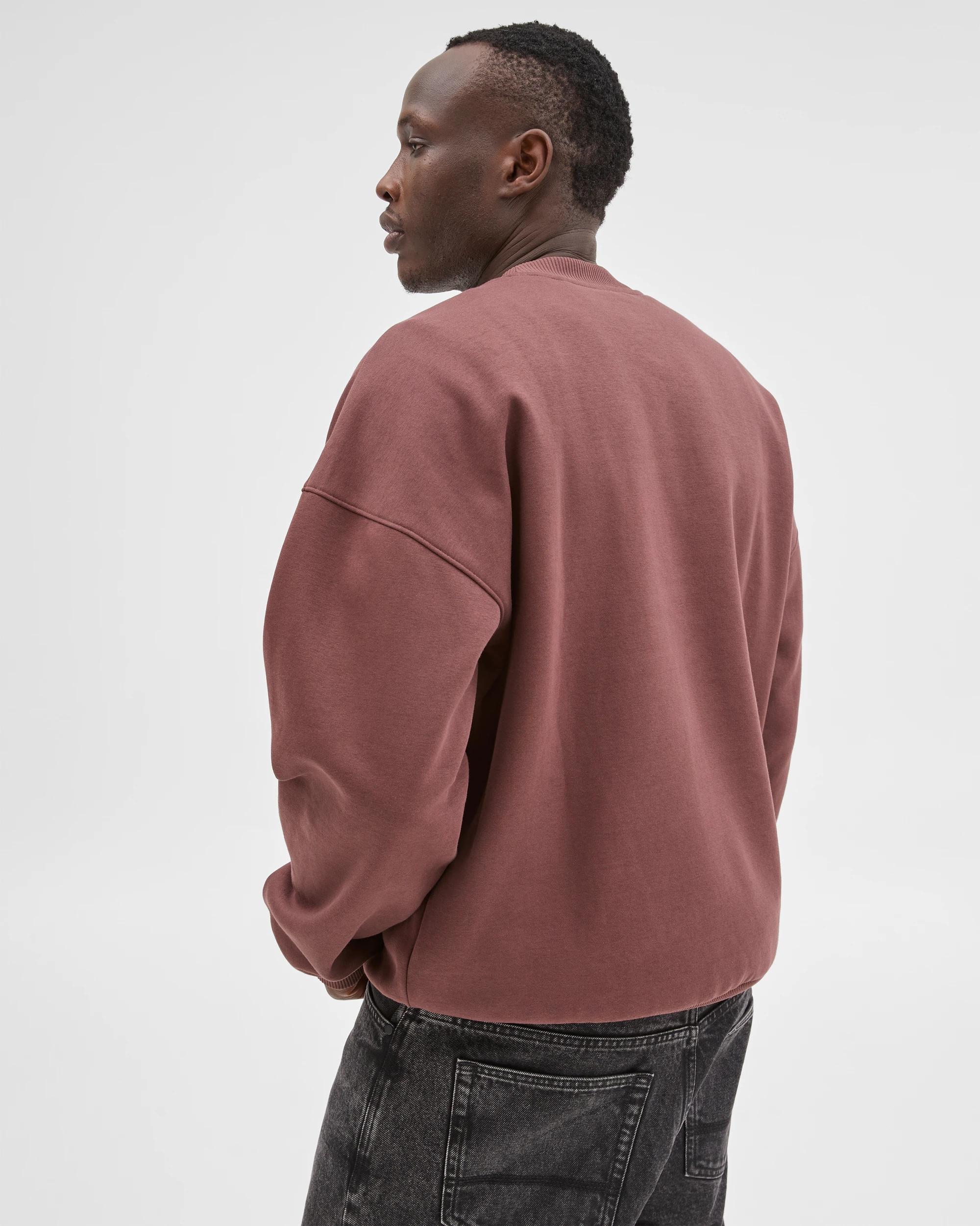 3 Commons Australian Cotton Blend Oversized Heavyweight Fleece Crew Jumper BURGUNDY, 3 of 7