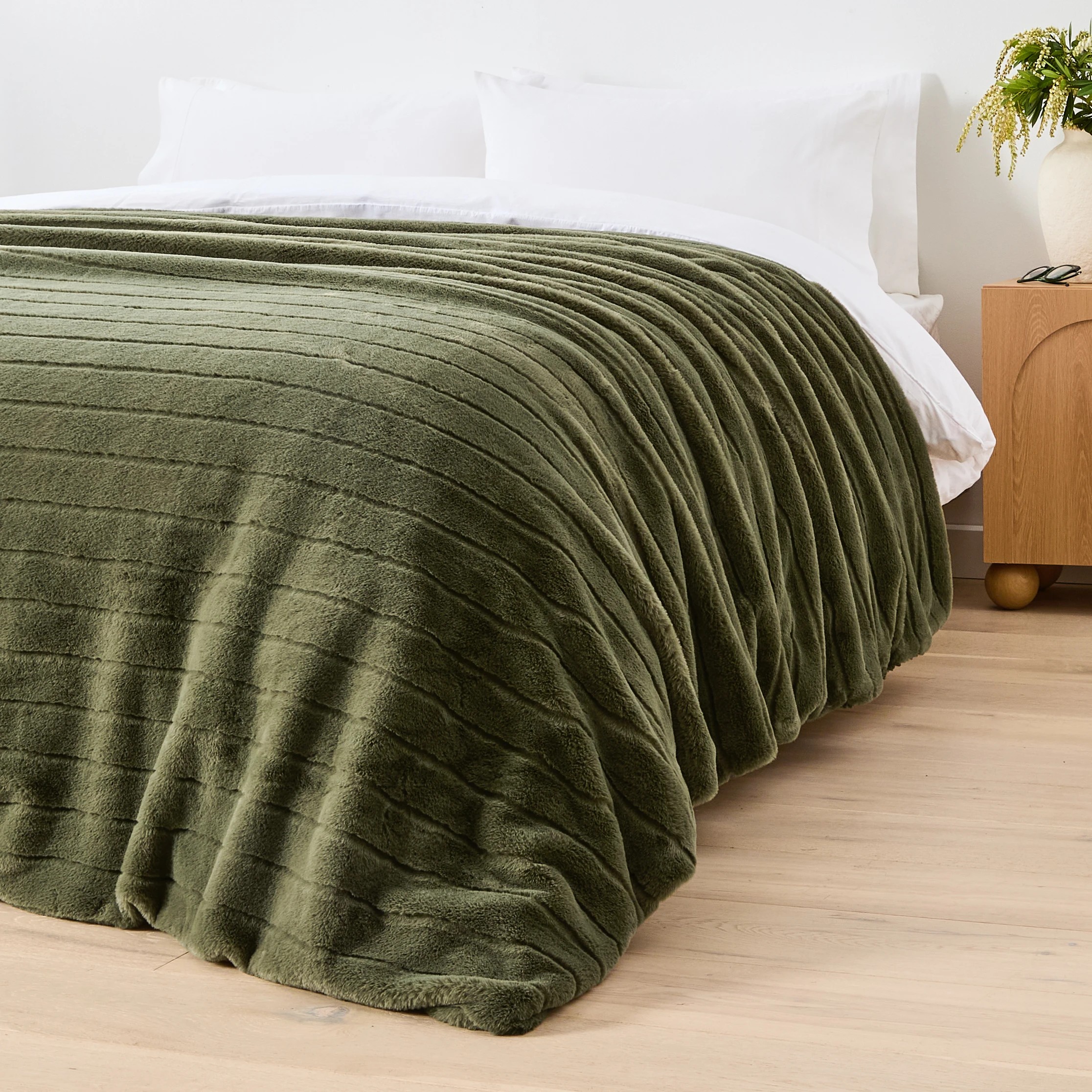 3 Faux Fur Stripe Blanket - Queen / King Bed, Forest, 3 of 6