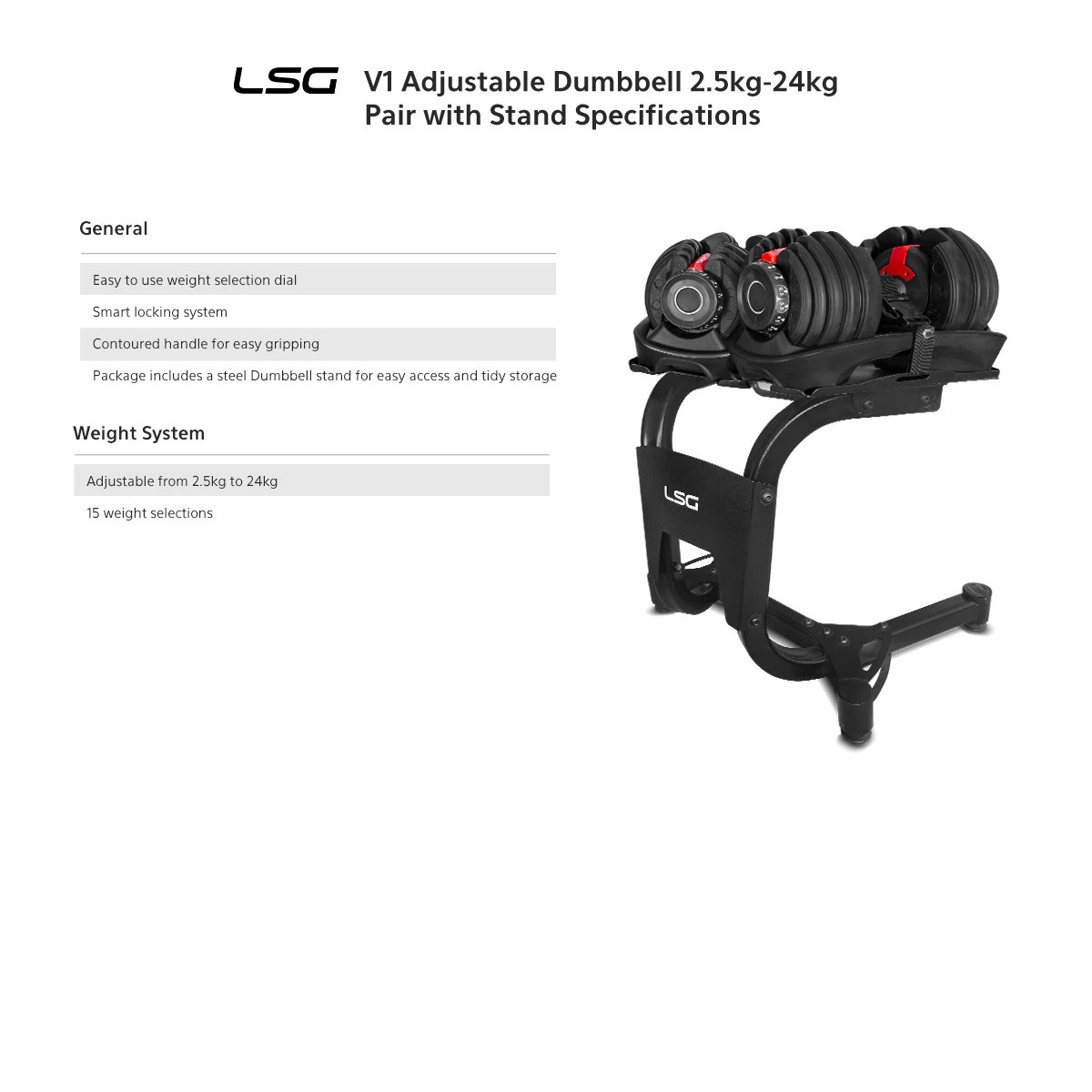 6 LSG 52.5lbs Adjustable Dumbbell Pair with Stand - Black, 6 of 10