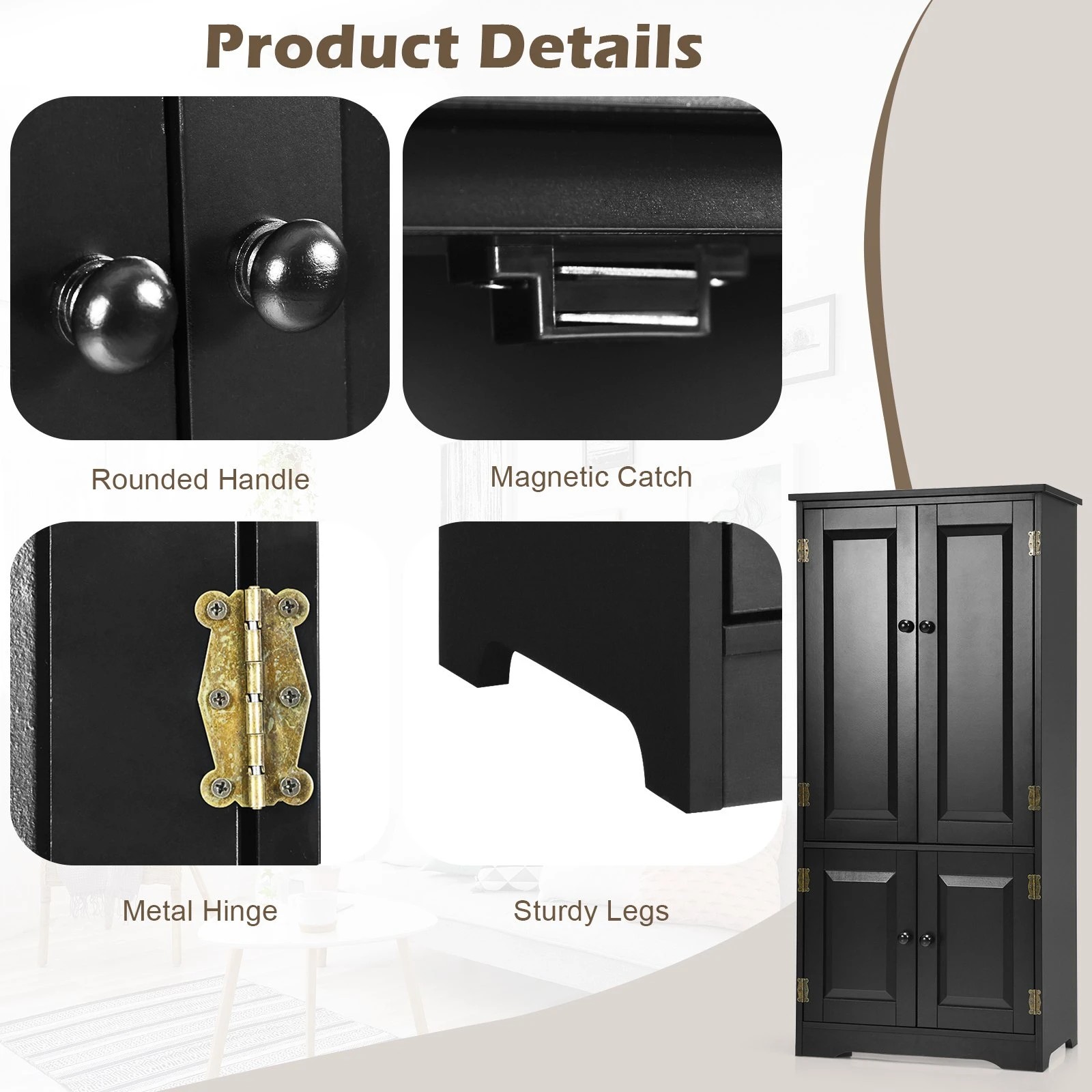 7 Costway Wooden Buffet Sideboard Vintage Black, 7 of 7