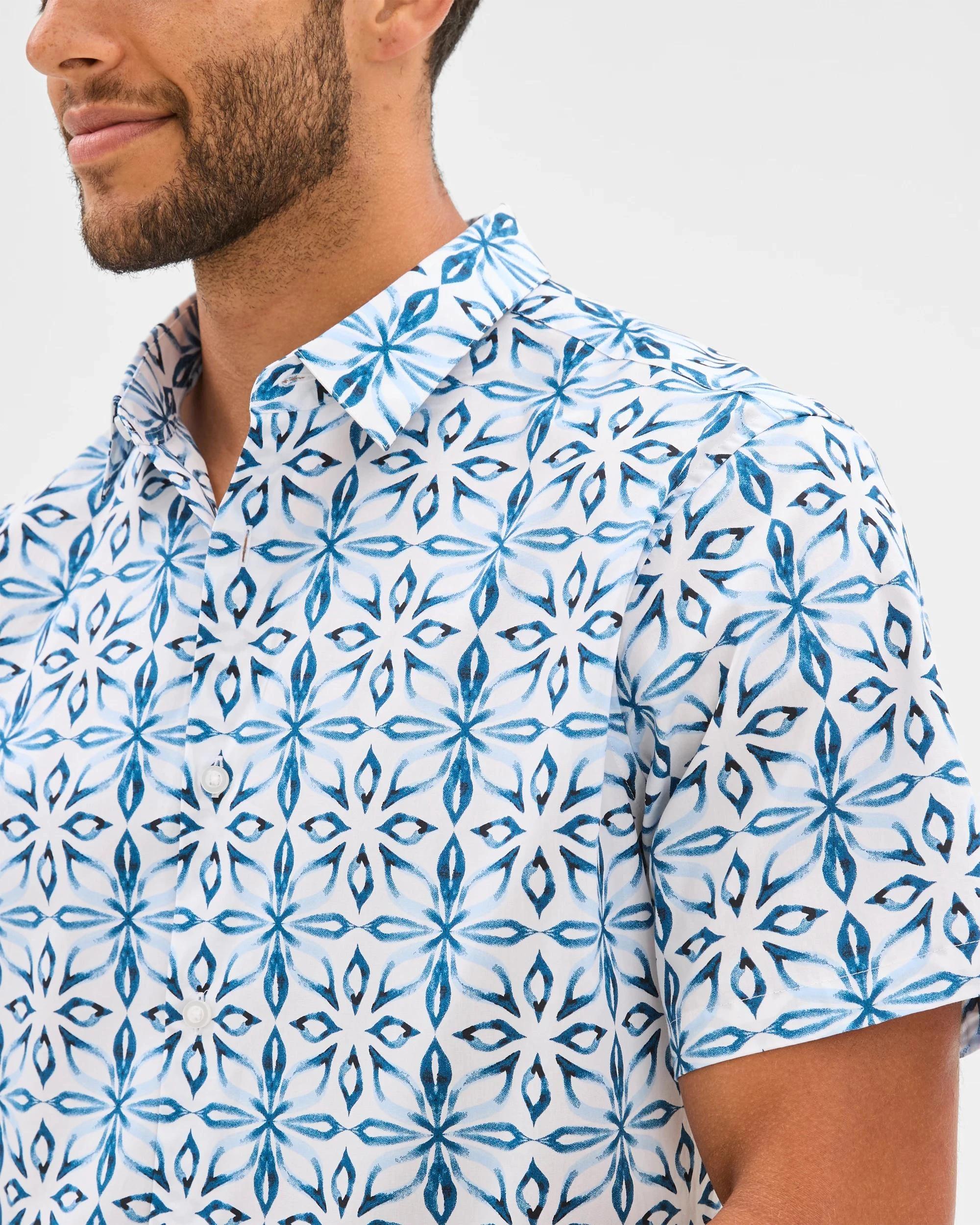 3 Australian Cotton Short Sleeve Shirt - Preview TILE AOP WHITE, 3 of 5