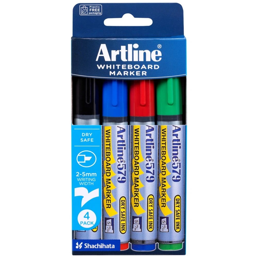 1 Artline 579 Whiteboard Markers Chisel Assorted 4 Pack, 1 of 5
