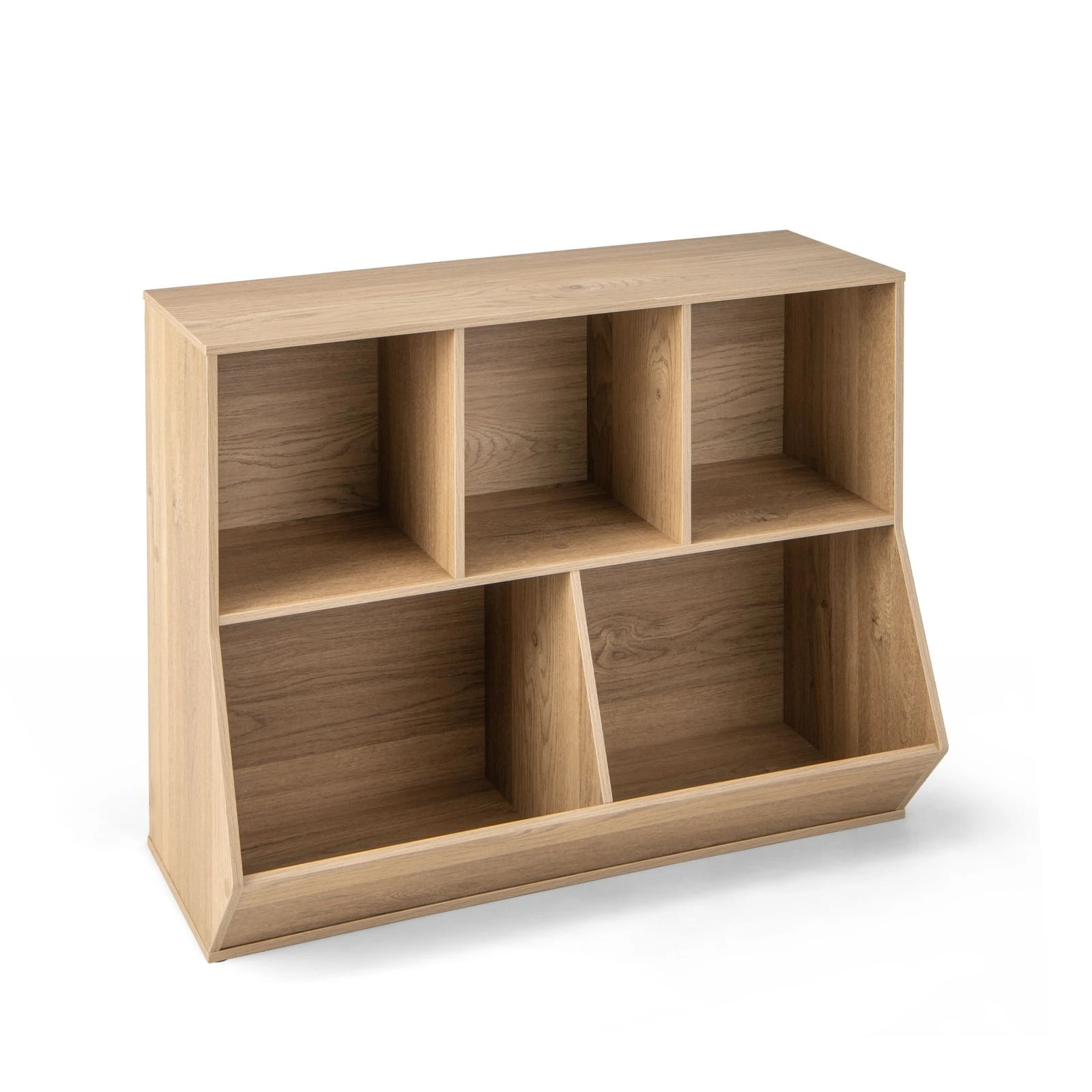 1 Costway Toy Box Wooden Bookcase 5-Cube Storage Cabinet - Natural, 1 of 3