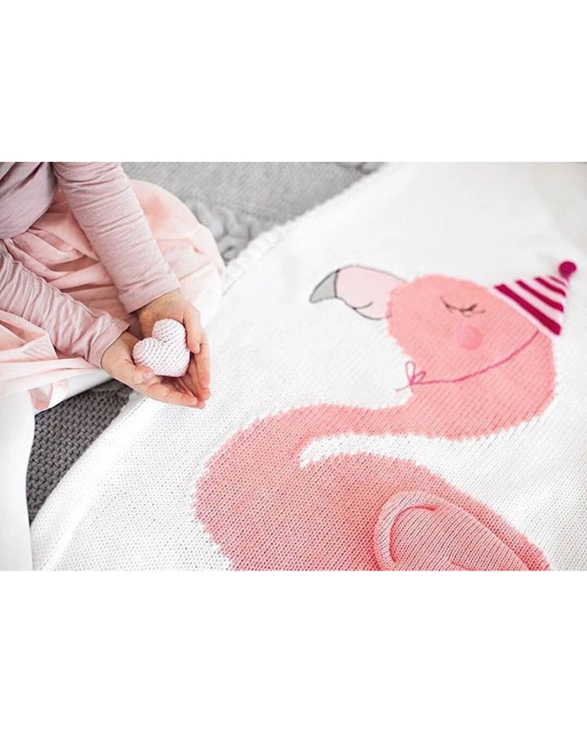 3 Cotton More Kids Knitted Blanket Flamingo Design 70x100cm - Multi, 3 of 3