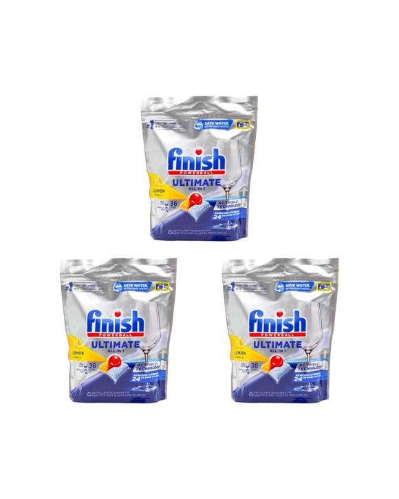 Finish 3x 36pc Dishwasher Tablets Ultimate All In One Lemon Sparkle - Grey