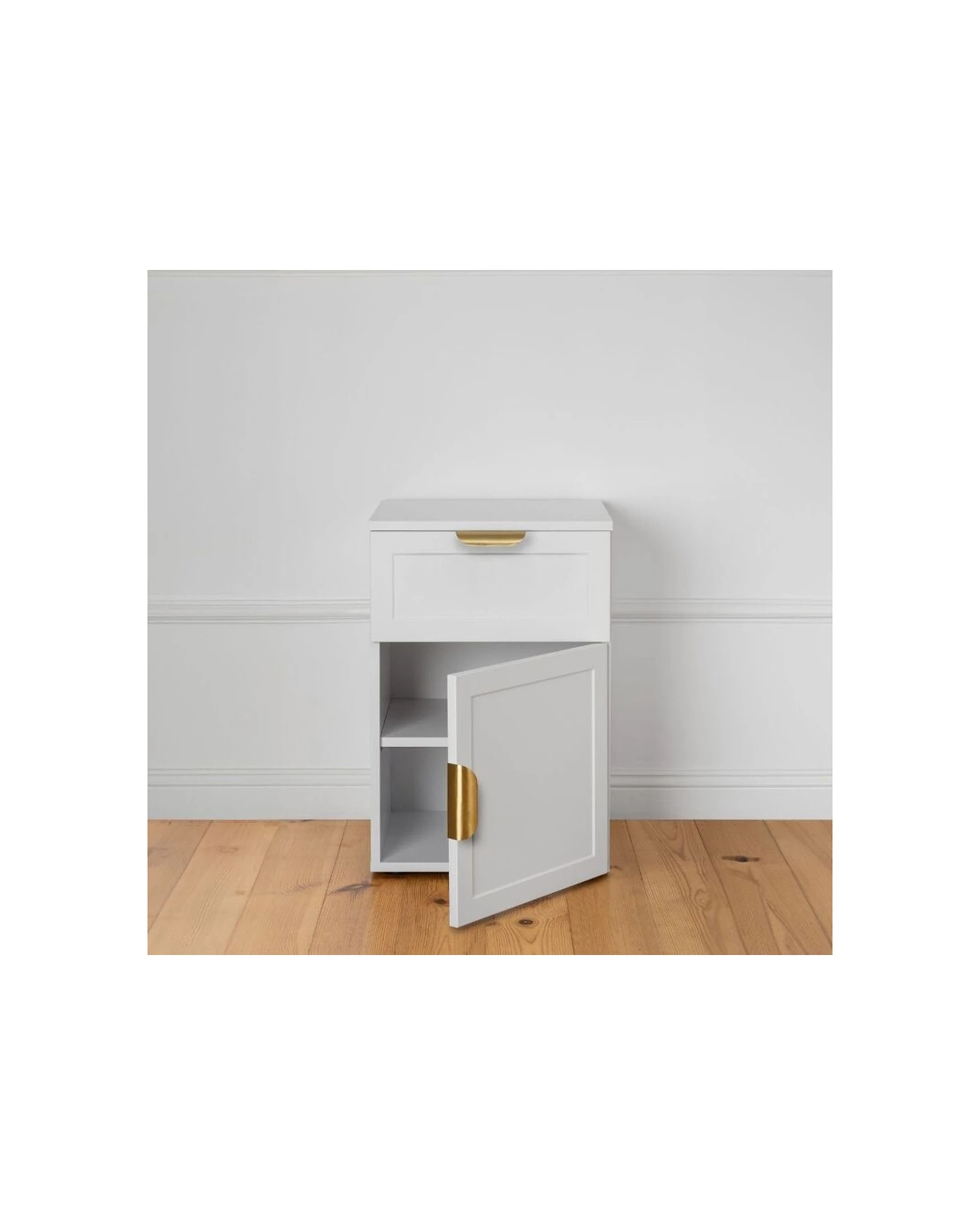 3 European Cabinetry Porto Bedside Table Hamptons Brass Pull Handle - White, 3 of 4