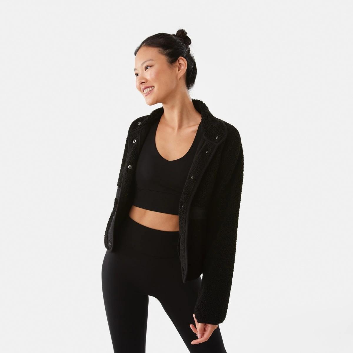 1 Active Womens Sherpa Patch Jacket Black, 1 of 9