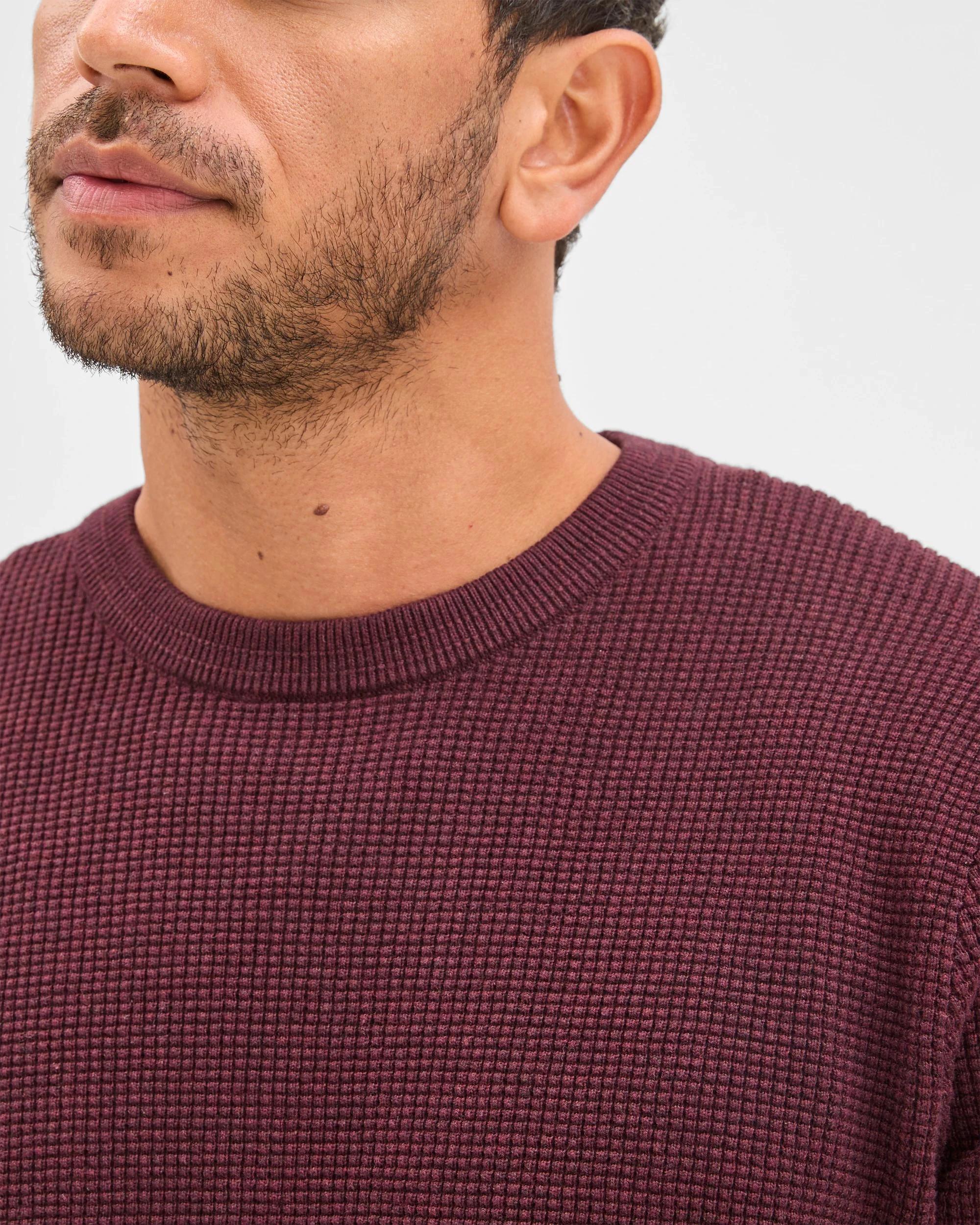 6 Target Man Australian Cotton Lightweight Waffle Knit Crew Neck Jumper OXBLOOD MARLE, 6 of 6