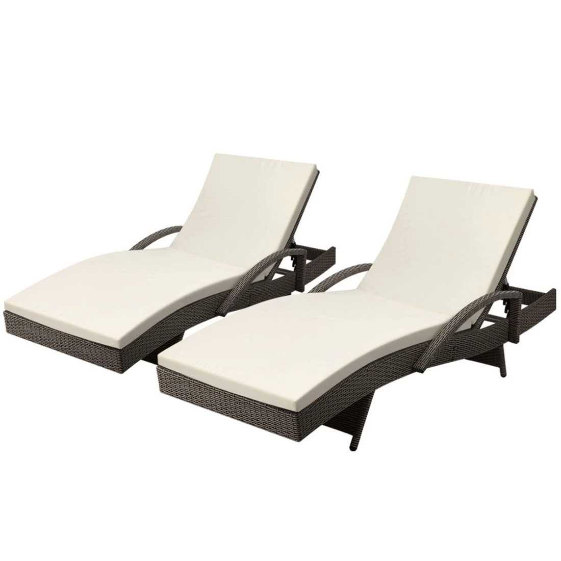 1 Gardeon 2PC Sun Lounge Wicker Lounger Outdoor Furniture Beach Chair Adjustable Cushion - Grey, 1 of 6