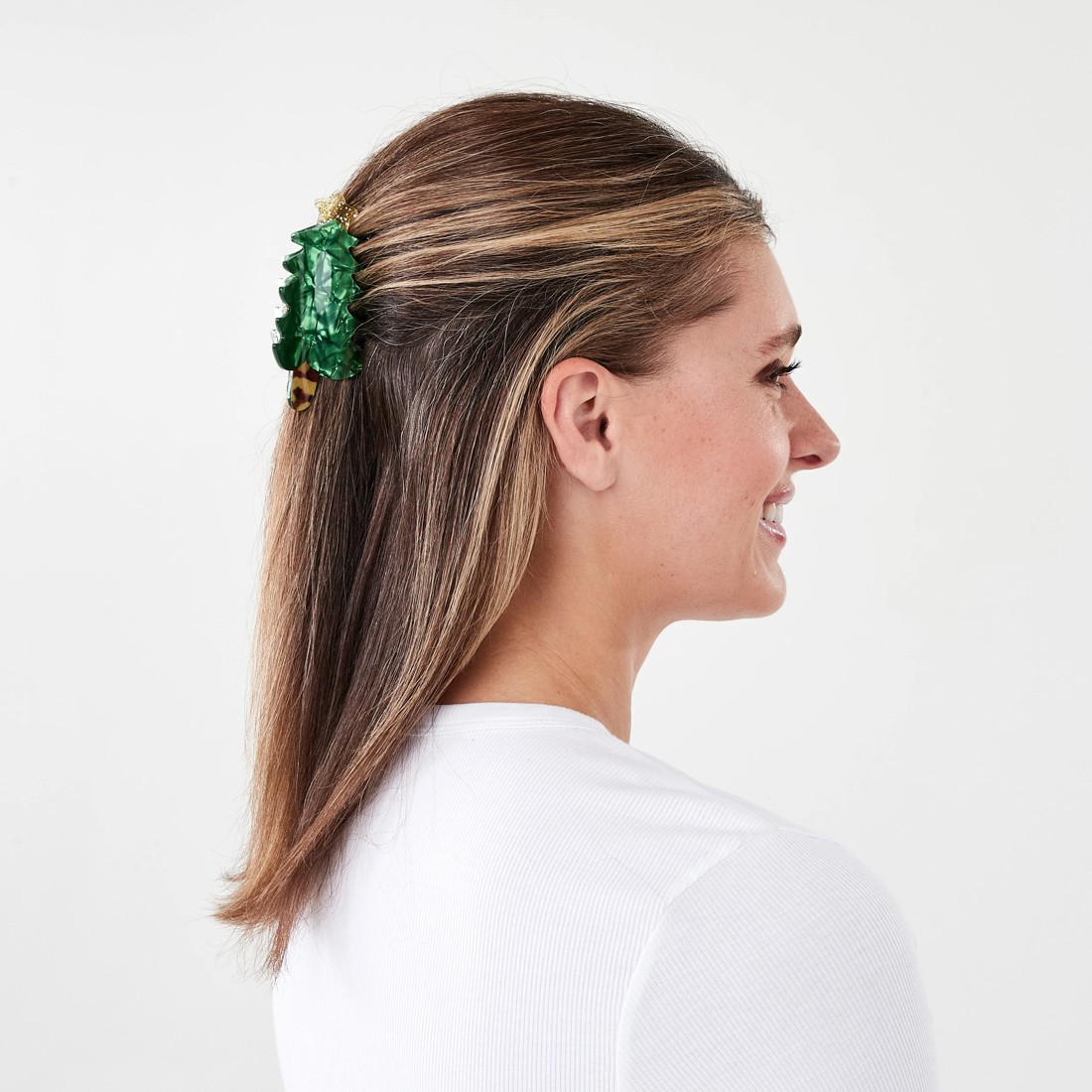 3 Green and Gold Tone Christmas Tree Claw Hair Clip, 3 of 4