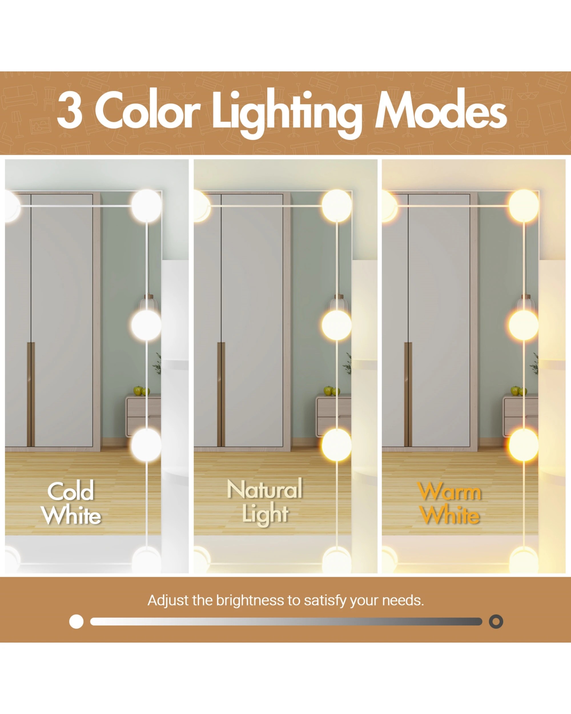 6 Advwin Dressing Table Stool Set 10 LED Lights Makeup Mirror Vanity Desk with Shelves Drawers Dresser, 6 of 8